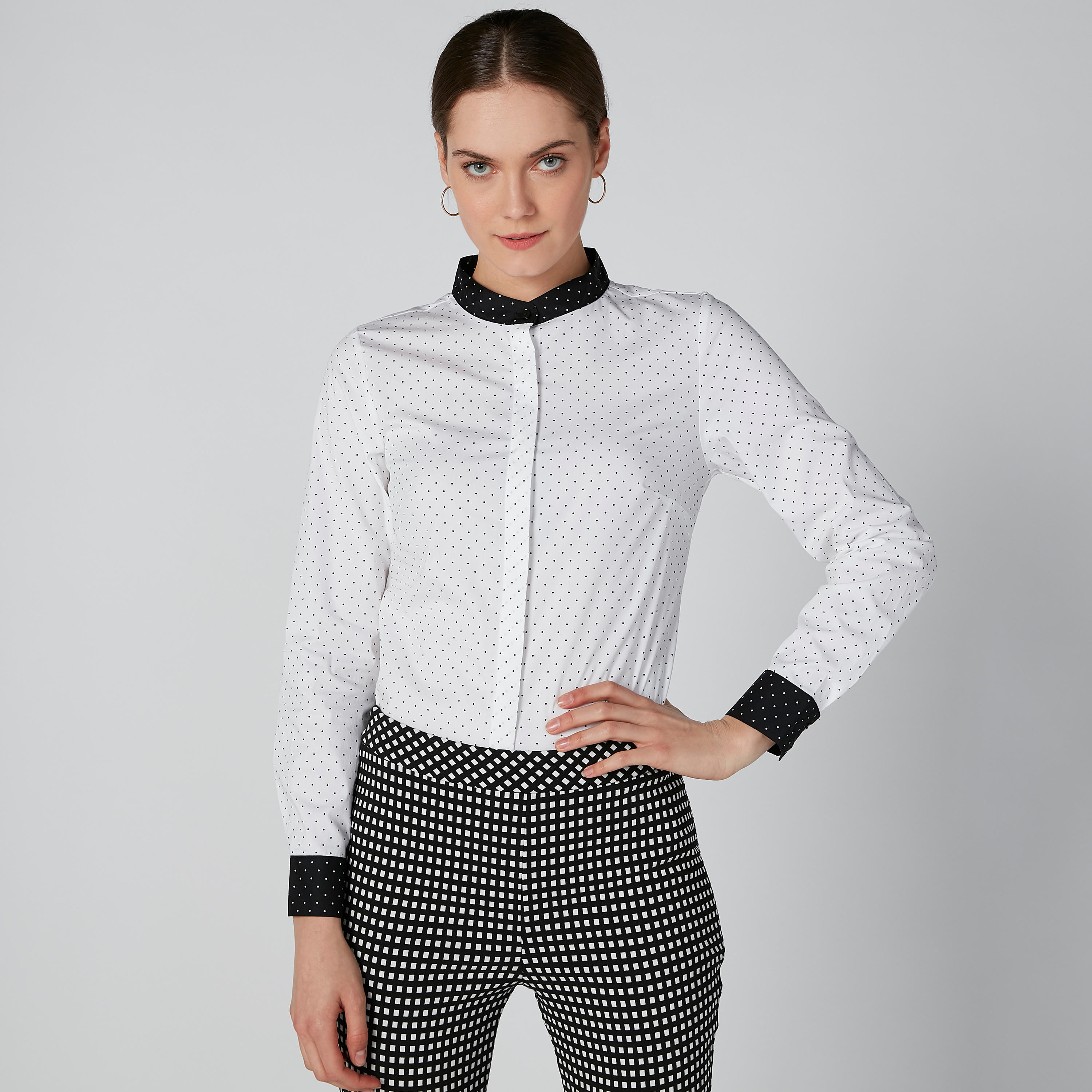 قميص رسمي بياقة ماندارين أكمام طويلة وطبعات منقّطة-women-clothing-shirtsandblouses-shirts-image-5