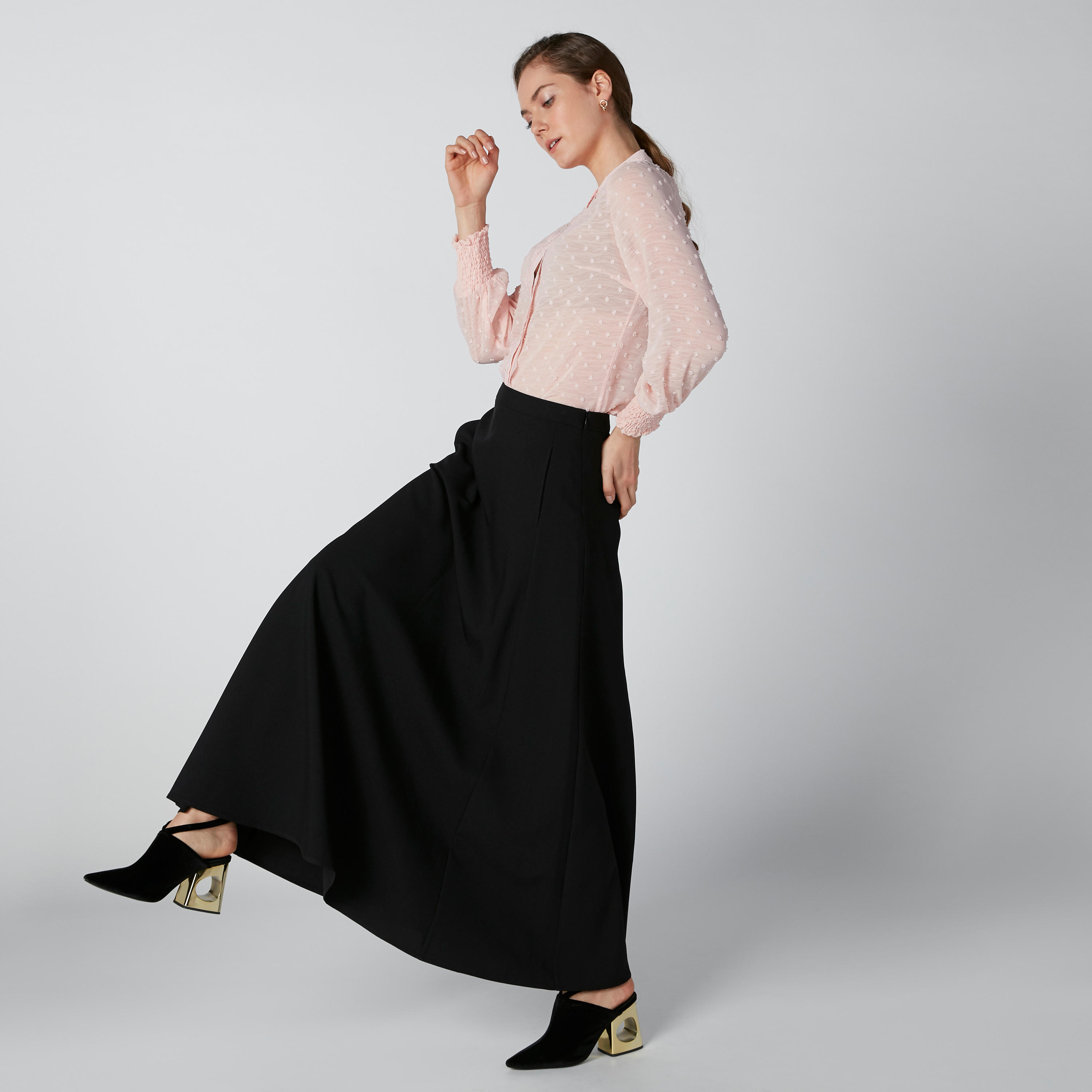 تنورة سادة طويلة إيه لاين بسحّاب إغلاق وجيوب-women-clothing-bottoms-skirts-image-1