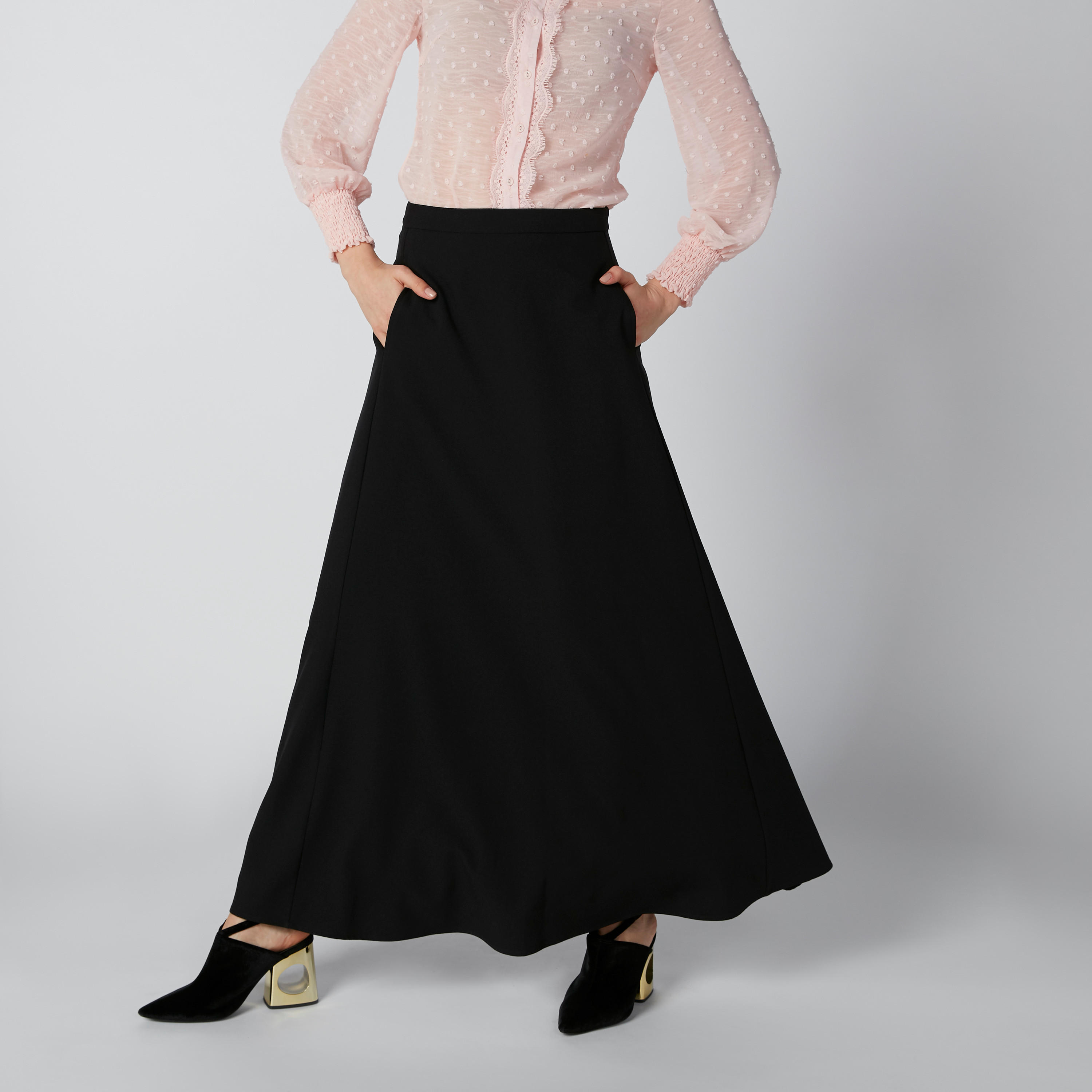 تنورة سادة طويلة إيه لاين بسحّاب إغلاق وجيوب-women-clothing-bottoms-skirts-image-3