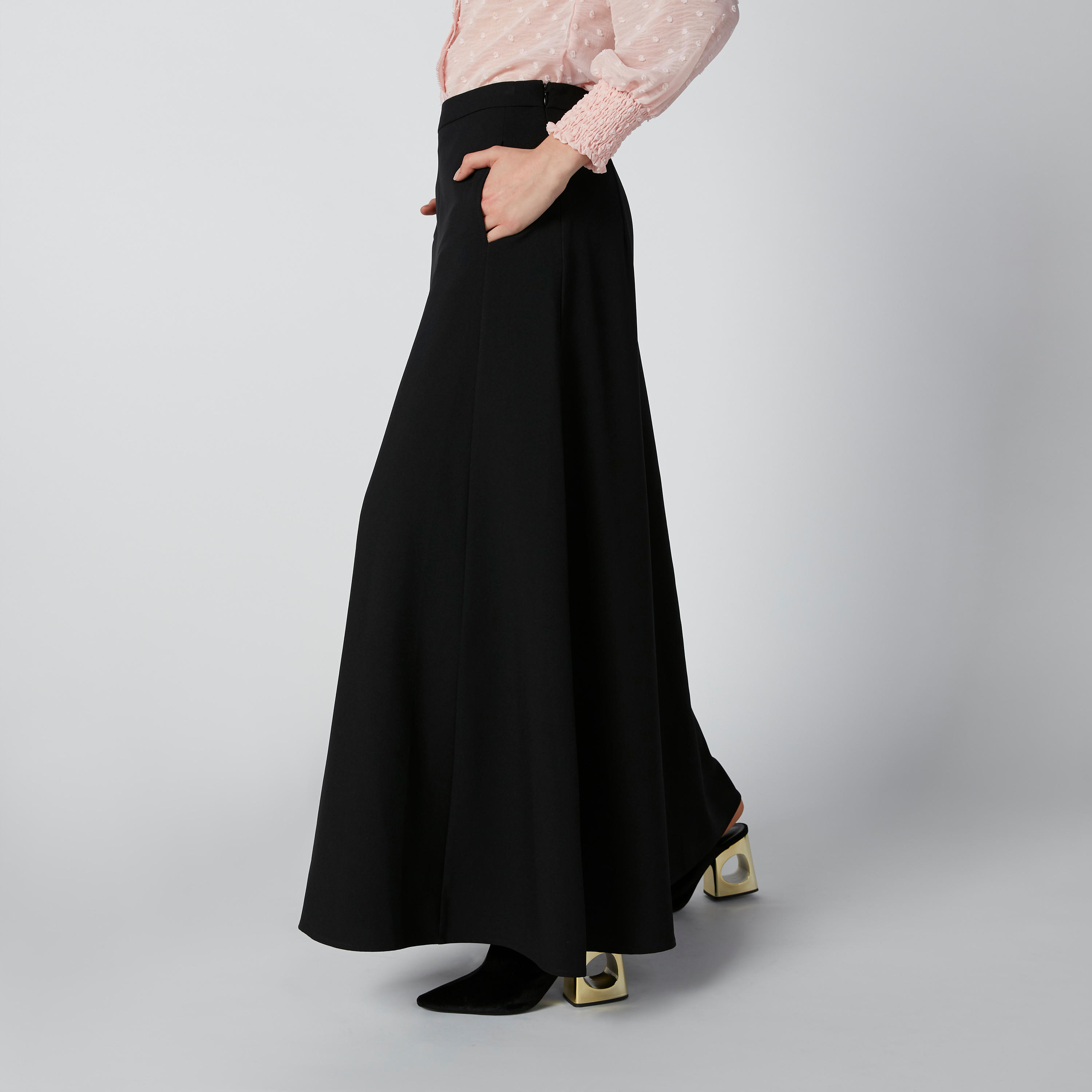 تنورة سادة طويلة إيه لاين بسحّاب إغلاق وجيوب-women-clothing-bottoms-skirts-image-4