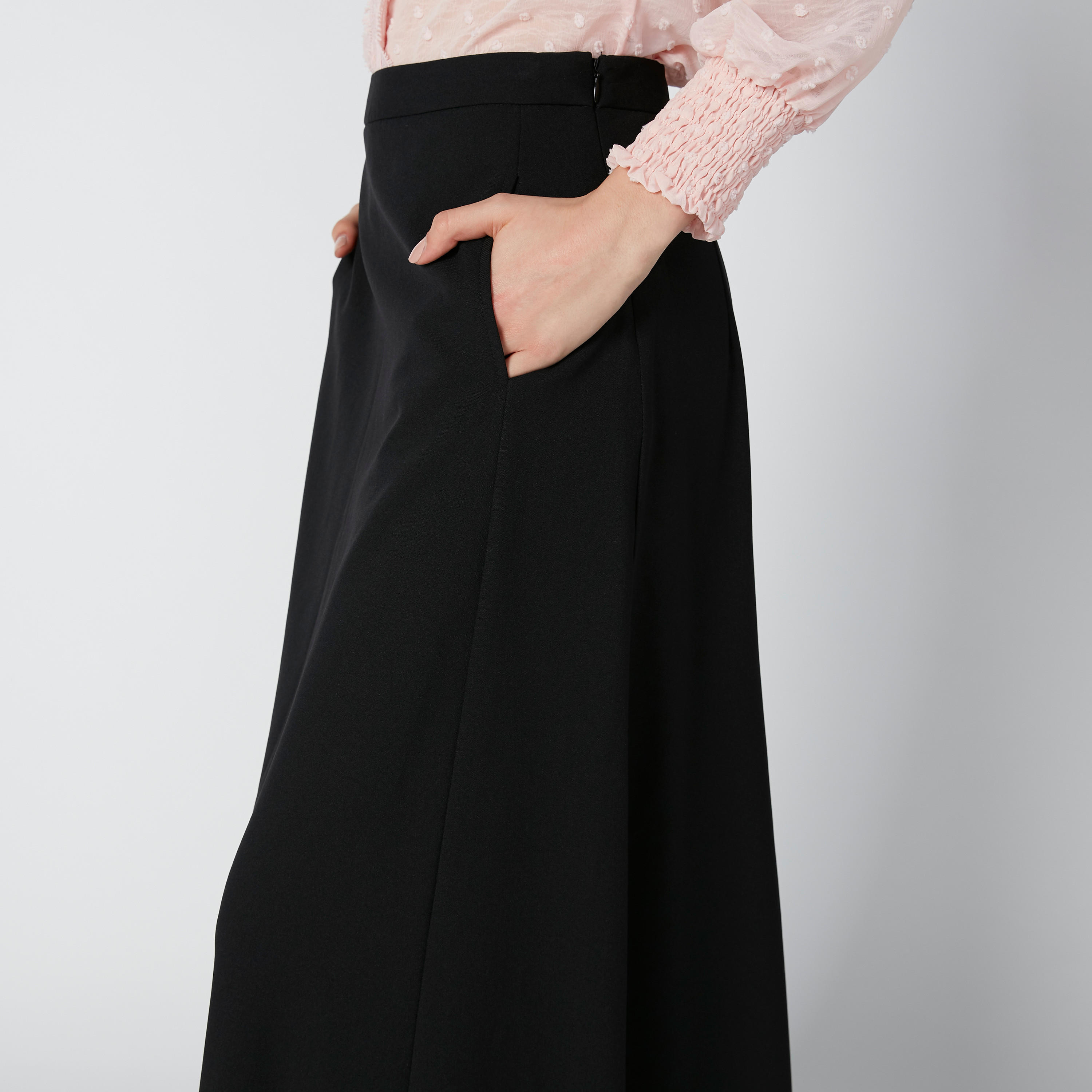 تنورة سادة طويلة إيه لاين بسحّاب إغلاق وجيوب-women-clothing-bottoms-skirts-image-5