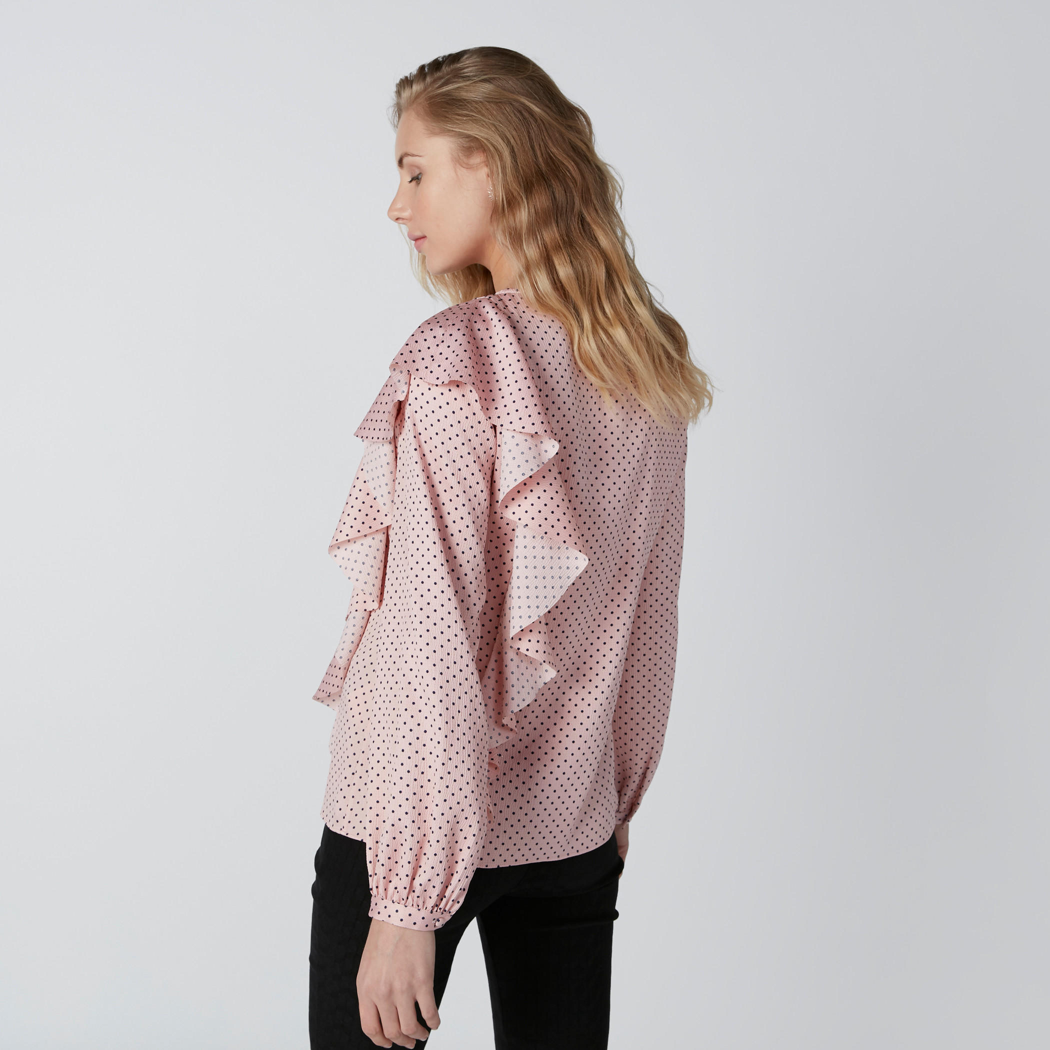 Polka Dot Printed Top with Frill Detail and Long Sleeves-women-clothing-shirtsandblouses-blouses-image-2