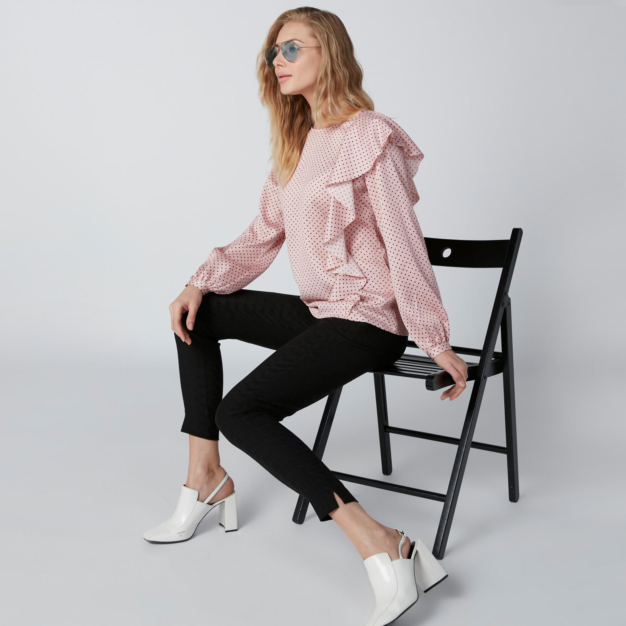 Polka Dot Printed Top with Frill Detail and Long Sleeves-women-clothing-shirtsandblouses-blouses-image-3