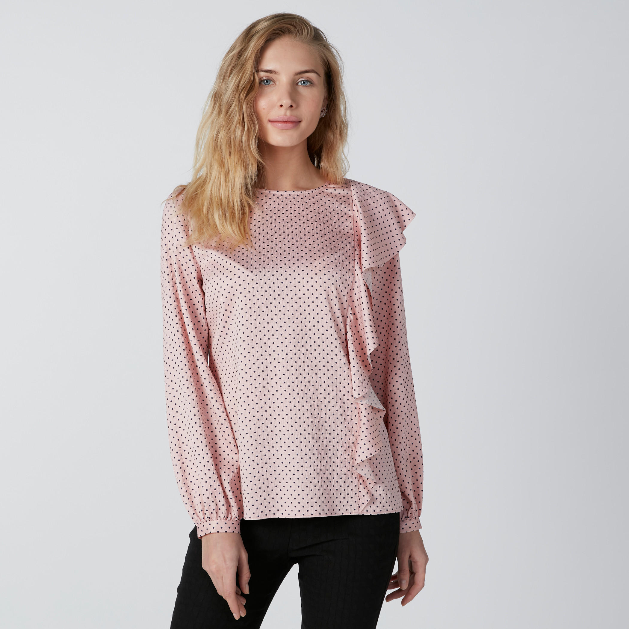 Polka Dot Printed Top with Frill Detail and Long Sleeves-women-clothing-shirtsandblouses-blouses-image-4