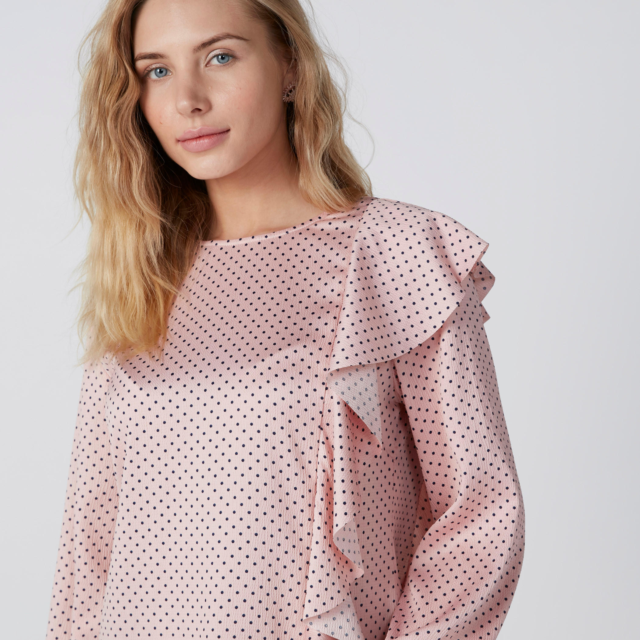 Polka Dot Printed Top with Frill Detail and Long Sleeves-women-clothing-shirtsandblouses-blouses-image-5