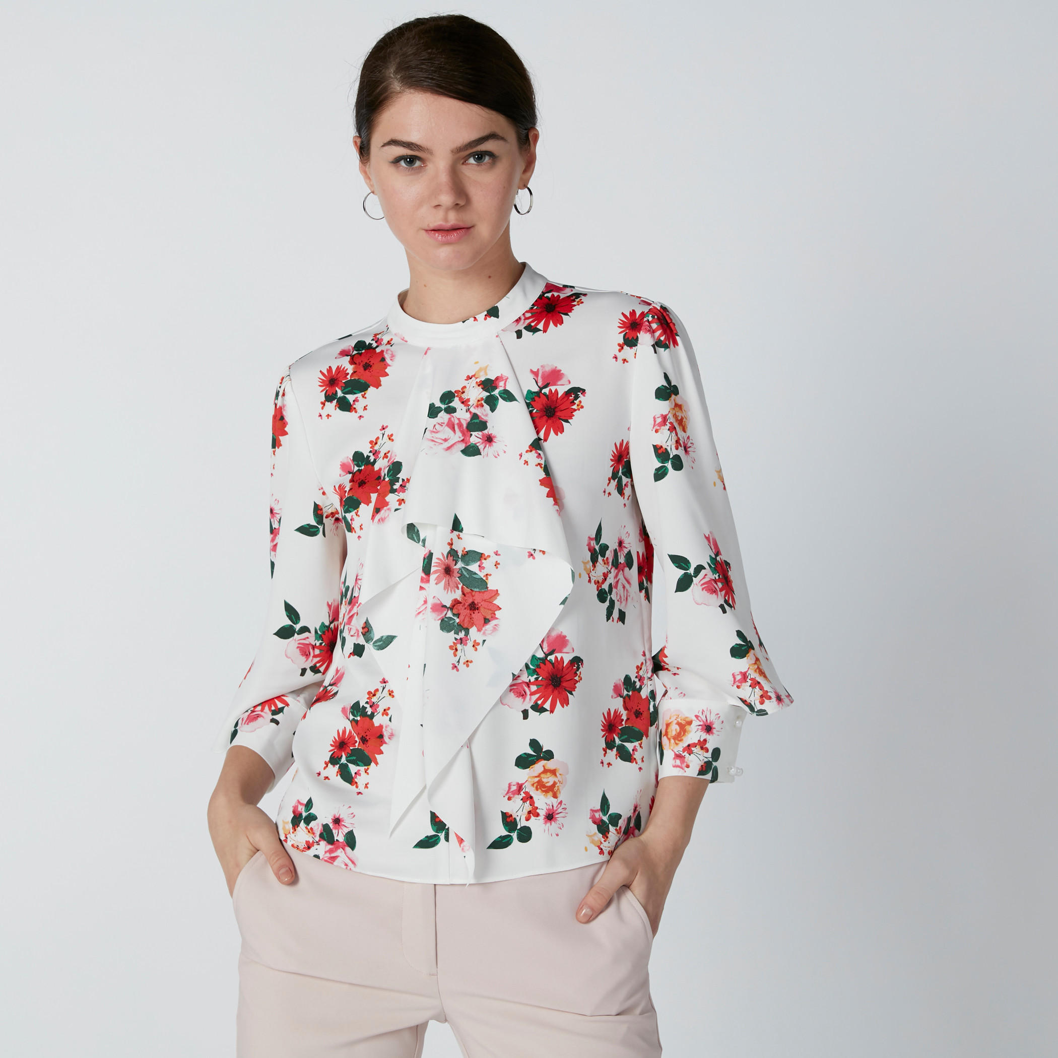 بلوزة بياقة ماندارين وتفاصيل كشكش وطبعات أزهار-women-clothing-shirtsandblouses-blouses-image-4