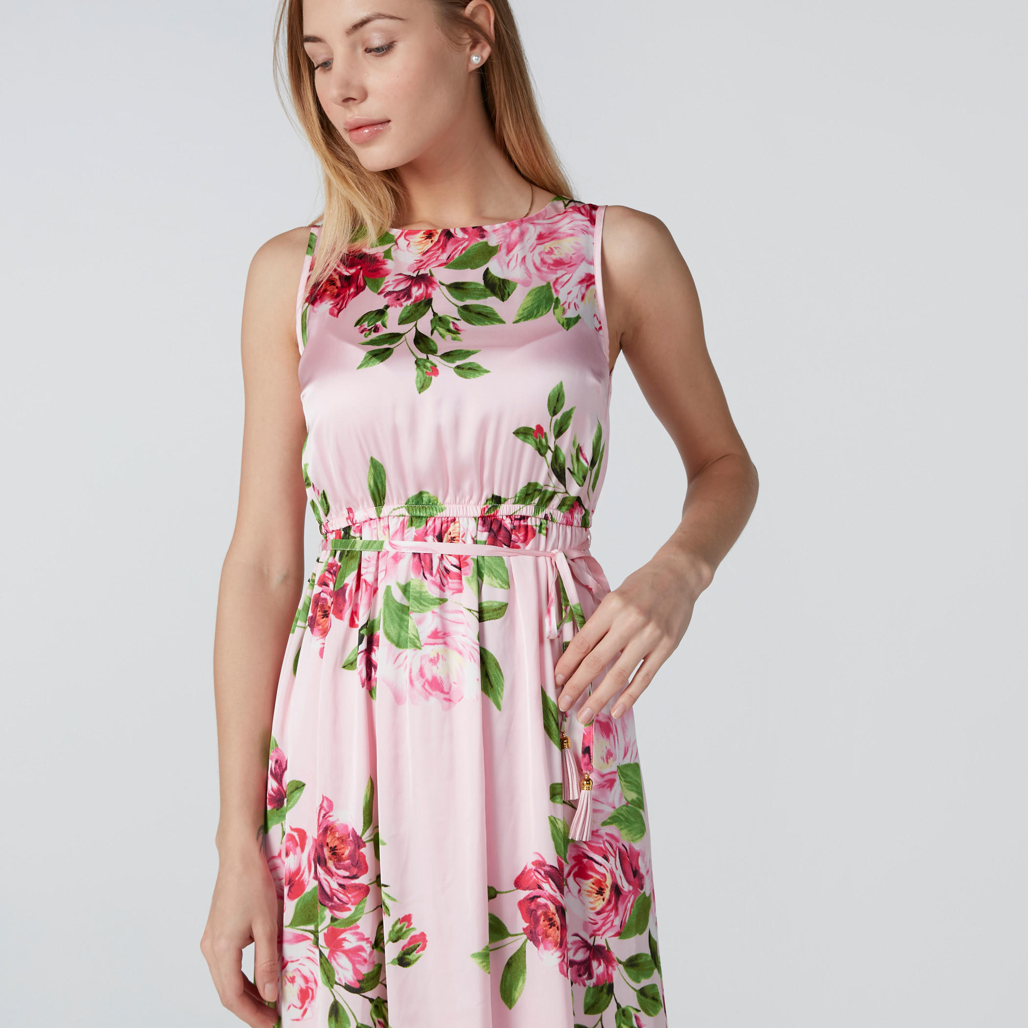 فستان إيه لاين طويل دون أكمام بأربطة وطبعات-women-clothing-dresses-image-1