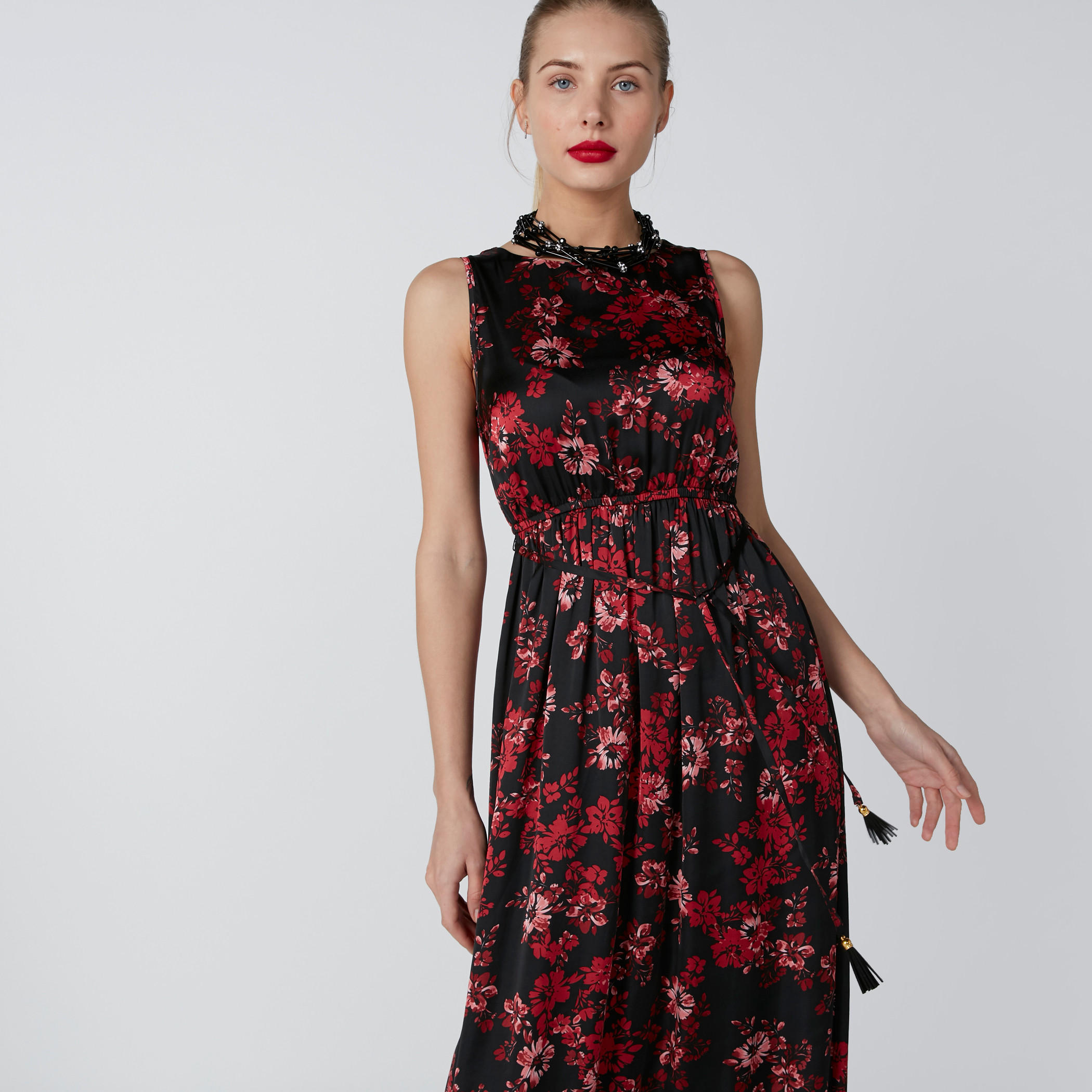 فستان طويل دون أكمام بأربطة وطبعات أزهار-women-clothing-dresses-image-1