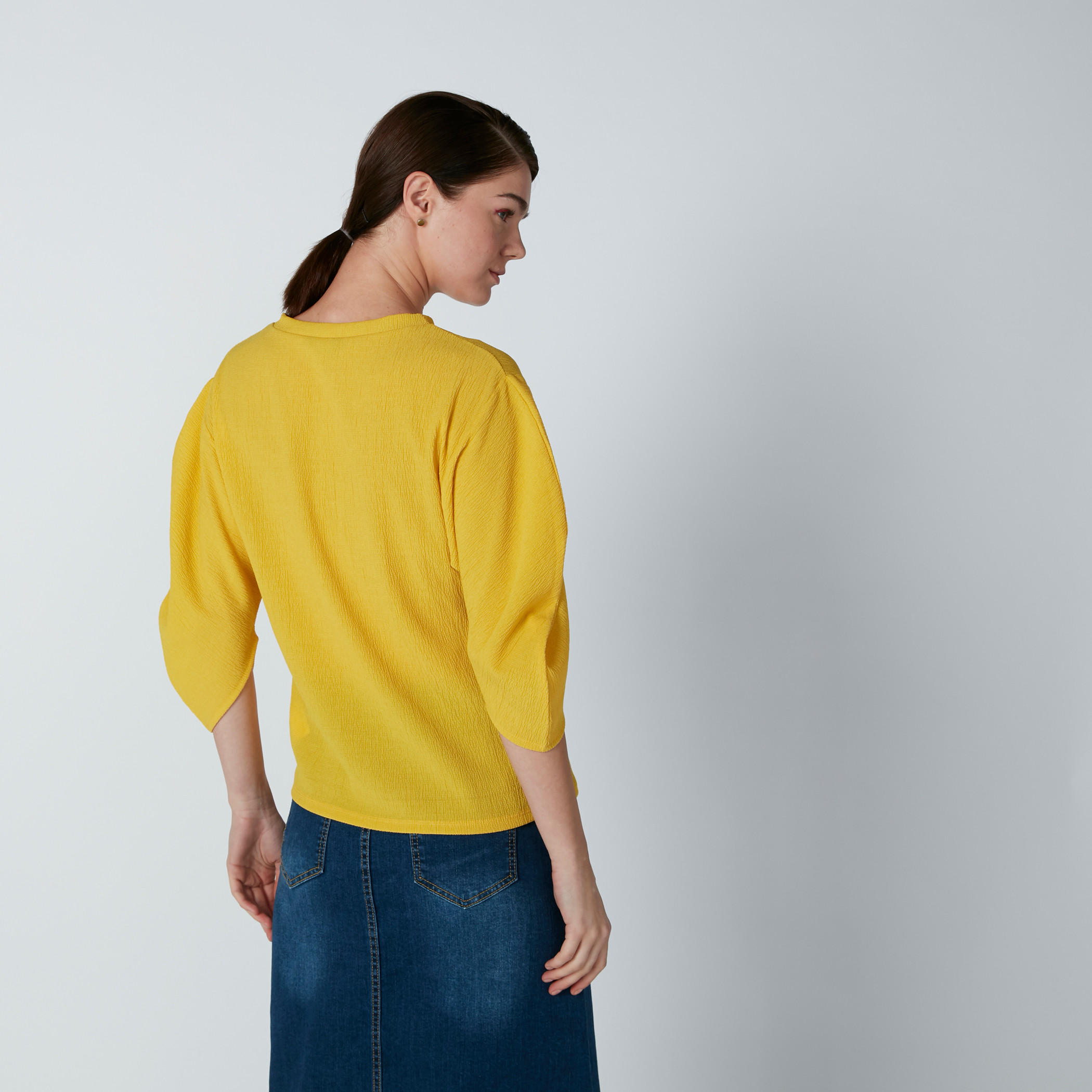 Textured Top with Round Neck and 3/4 Sleeves-women-clothing-shirtsandblouses-blouses-image-2