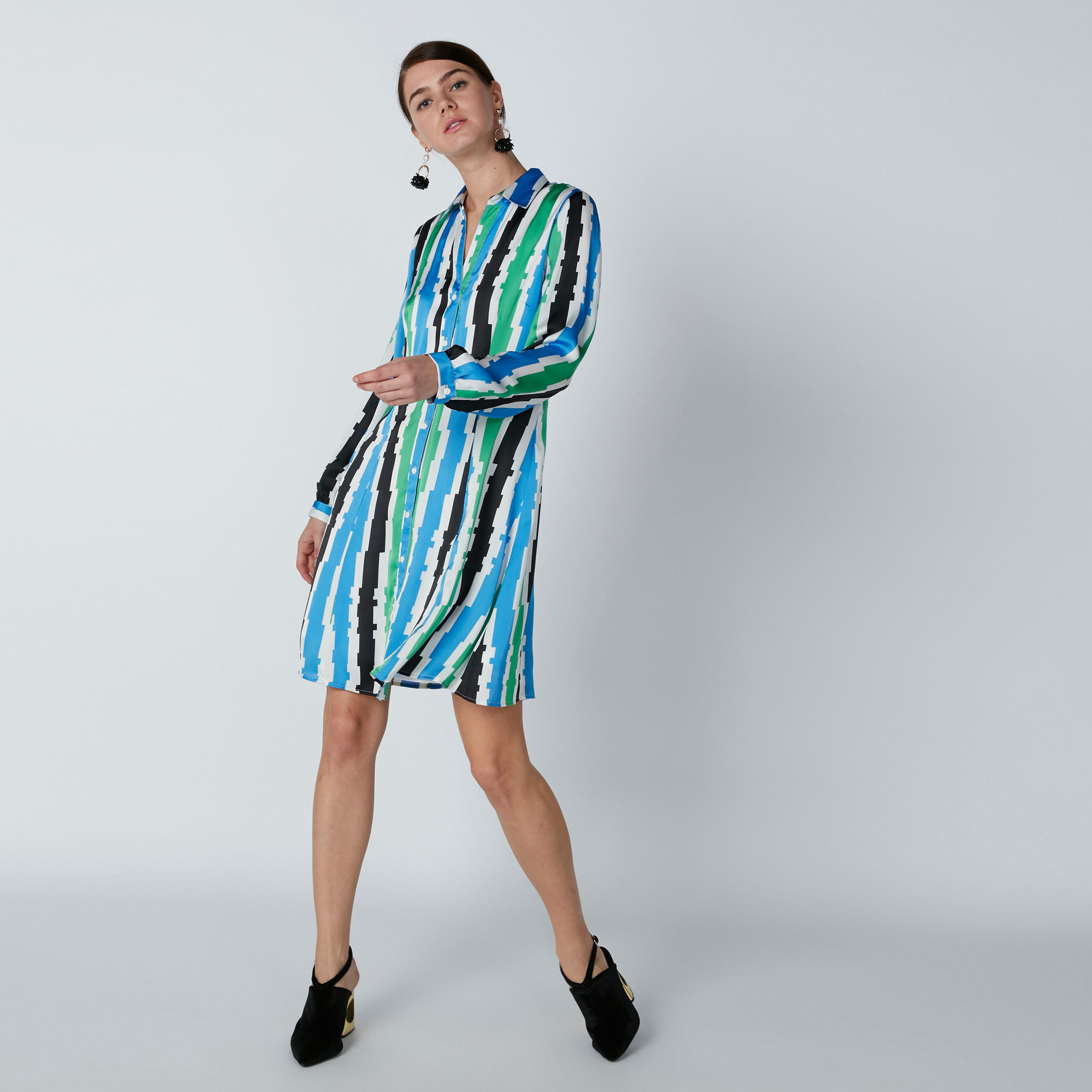 فستان قميص مقلّم متوسط الطول بأكمام طويلة-women-clothing-dresses-image-1