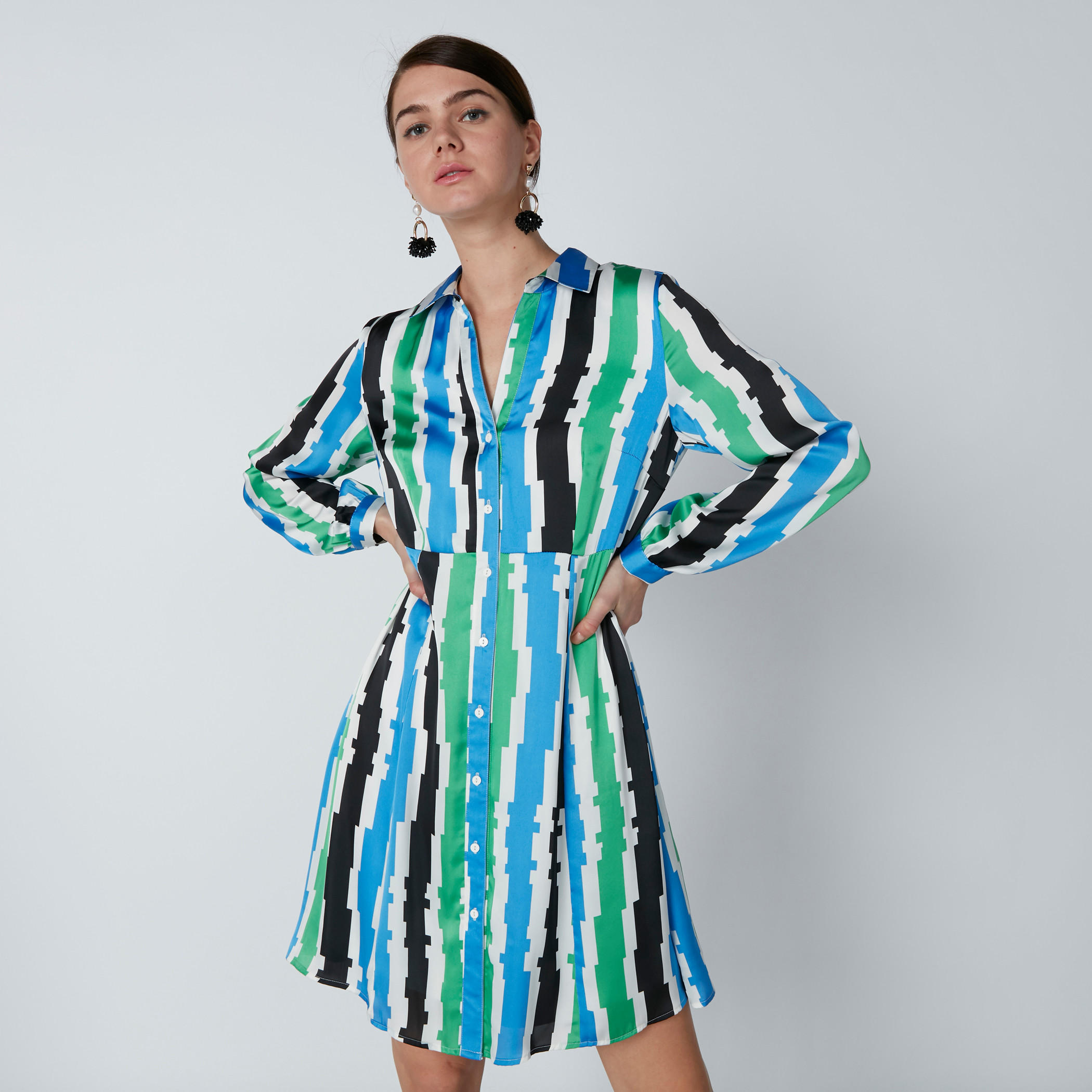 فستان قميص مقلّم متوسط الطول بأكمام طويلة-women-clothing-dresses-image-3