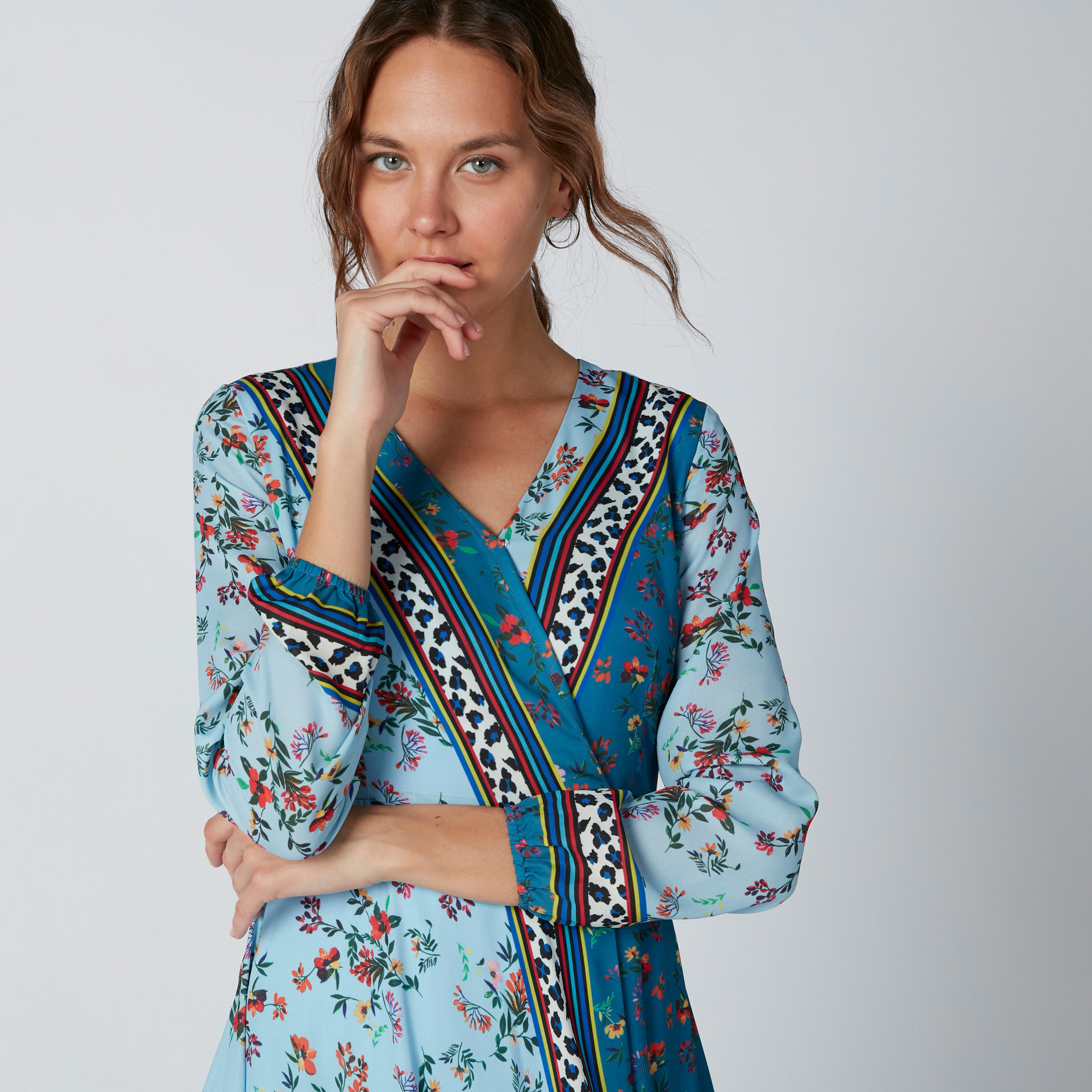 فستان بأكمام 3/4 وحوّاف غير مستوية وطبعات أزهار-women-clothing-dresses-image-1
