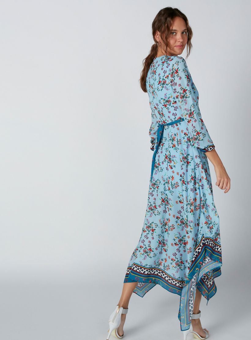 فستان بأكمام 3/4 وحوّاف غير مستوية وطبعات أزهار-women-clothing-dresses-image-2