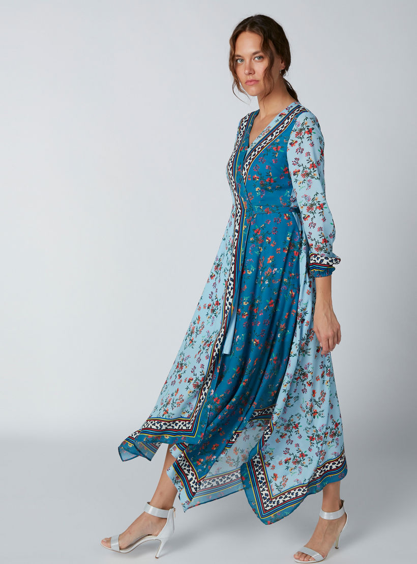 فستان بأكمام 3/4 وحوّاف غير مستوية وطبعات أزهار-women-clothing-dresses-image-4