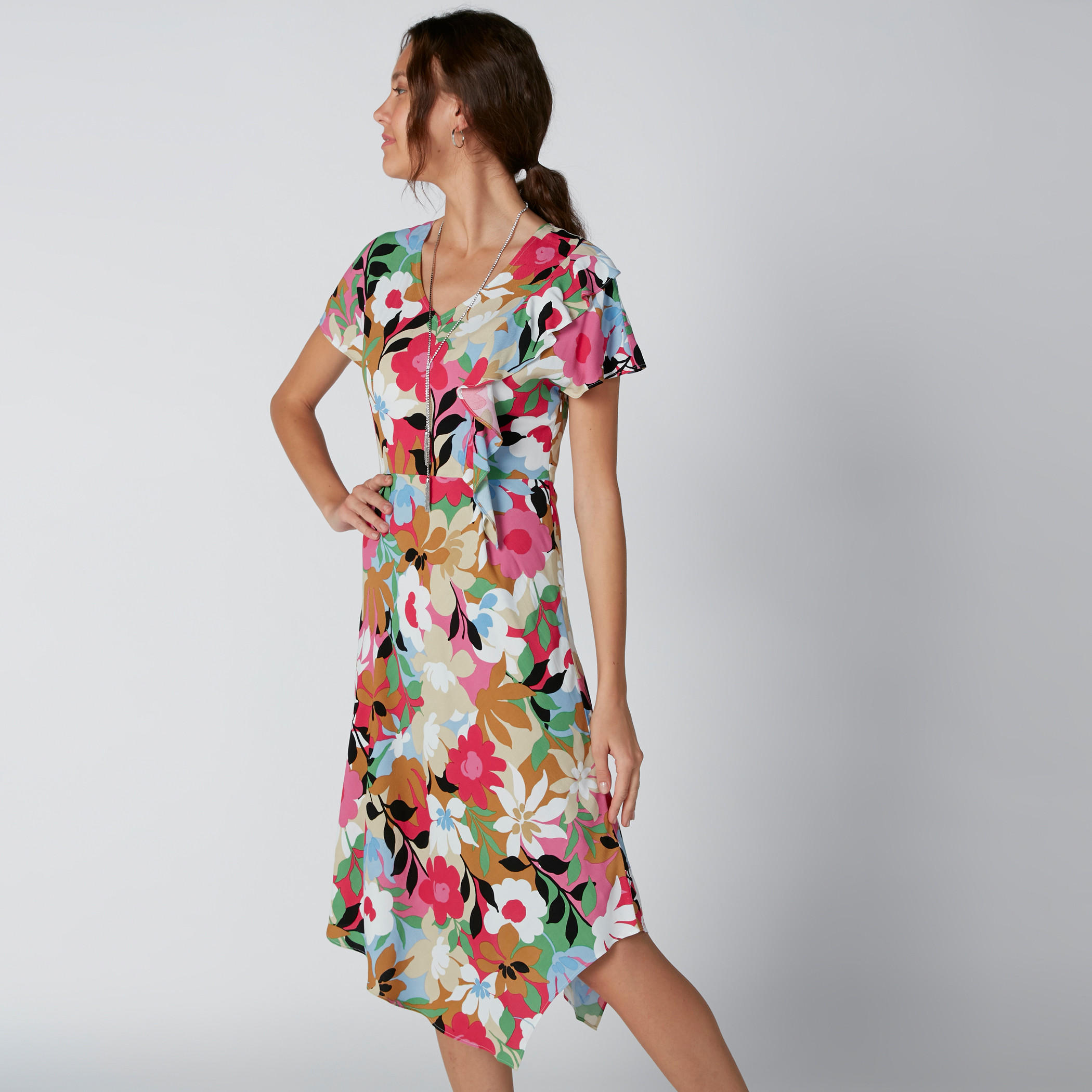Floral Printed Midi Dress with V-Neck and Asymmetric Hem-women-clothing-dresses-image-1