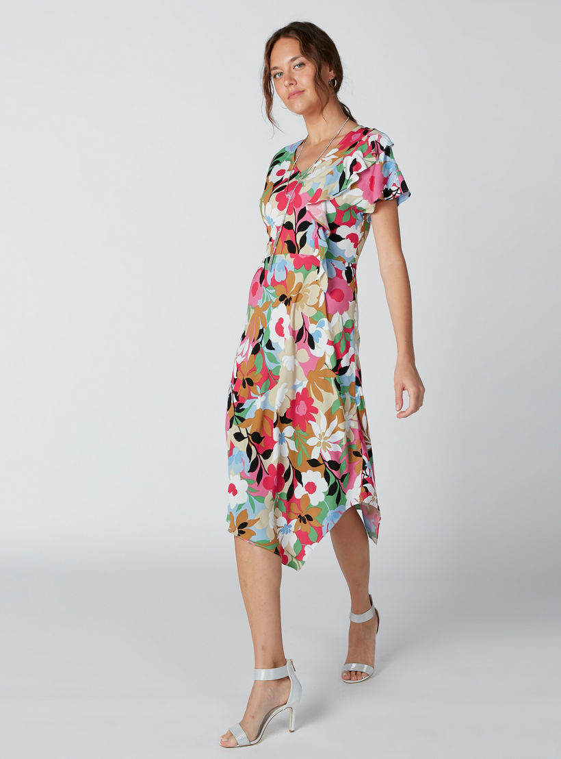 Floral Printed Midi Dress with V-Neck and Asymmetric Hem-women-clothing-dresses-image-3