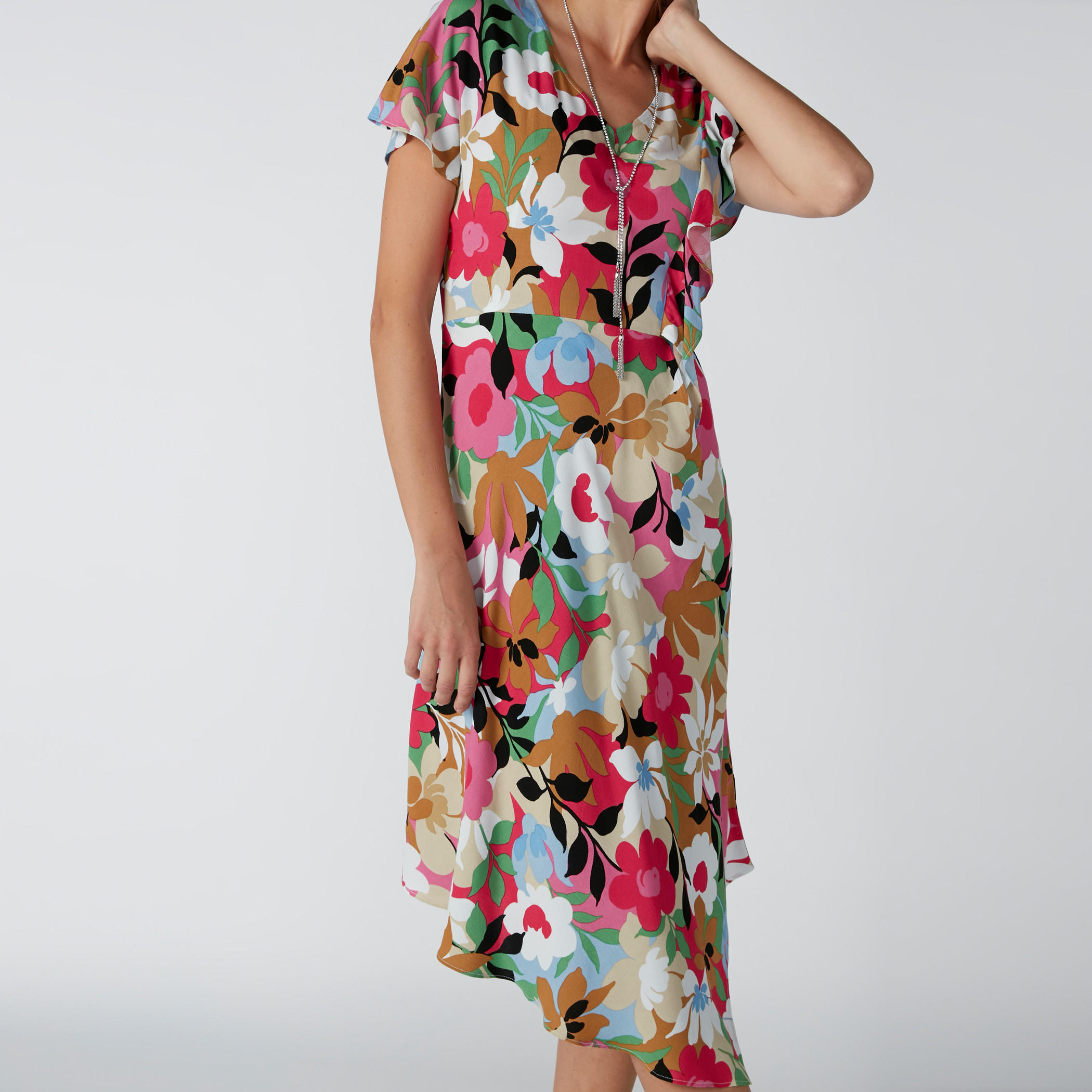 Floral Printed Midi Dress with V-Neck and Asymmetric Hem-women-clothing-dresses-image-4