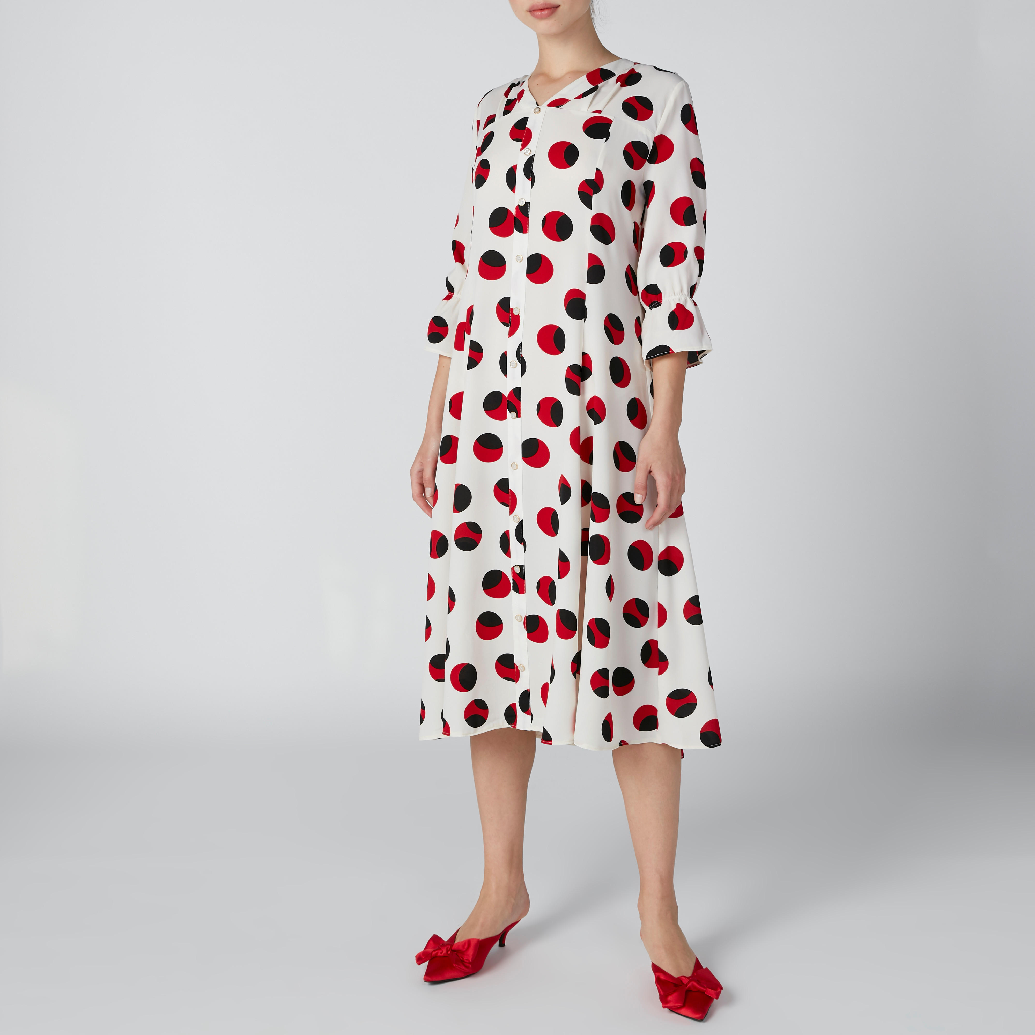 فستان إيه لاين متوسط الطول بأزرار وطبعات منقّطة-women-clothing-dresses-image-1
