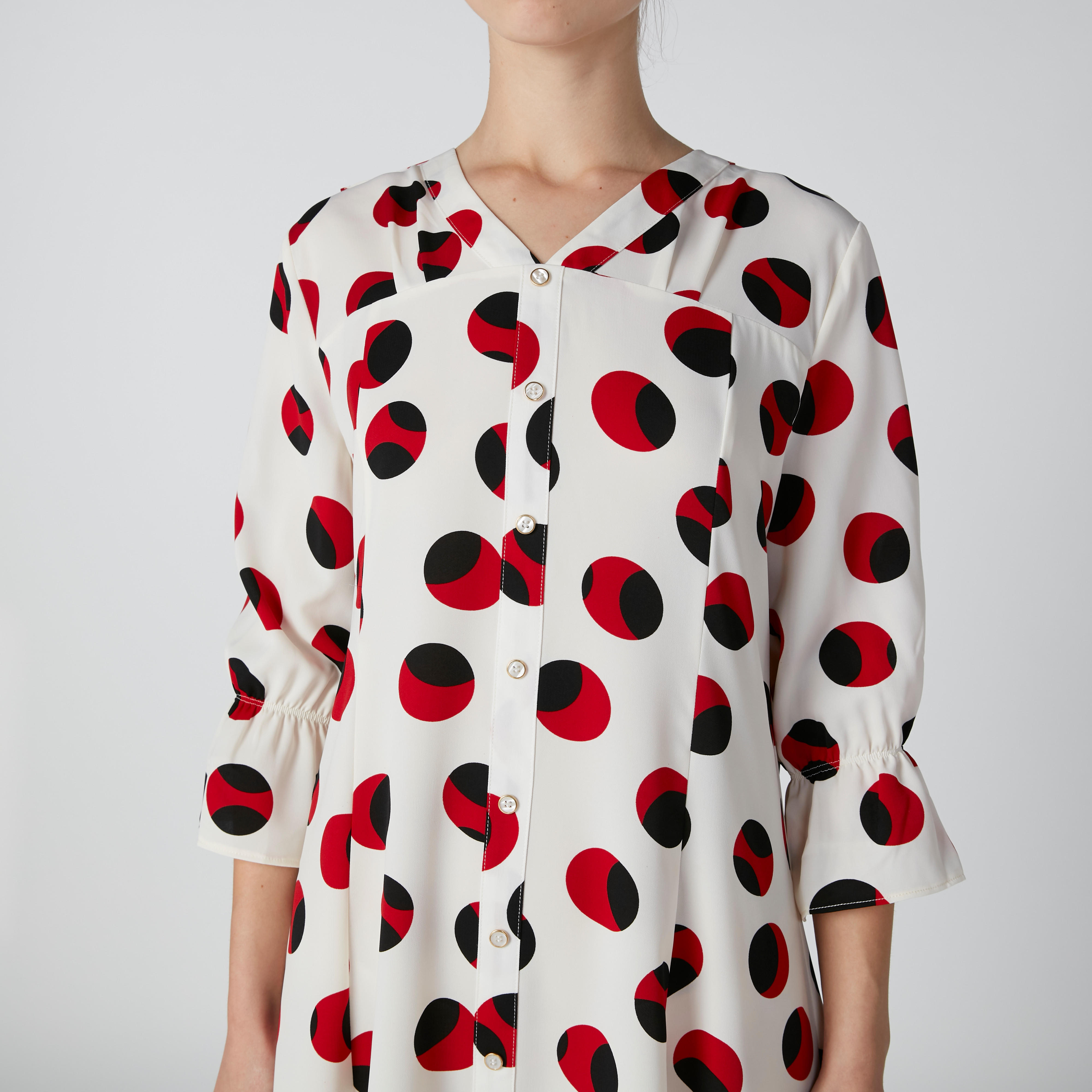 فستان إيه لاين متوسط الطول بأزرار وطبعات منقّطة-women-clothing-dresses-image-3