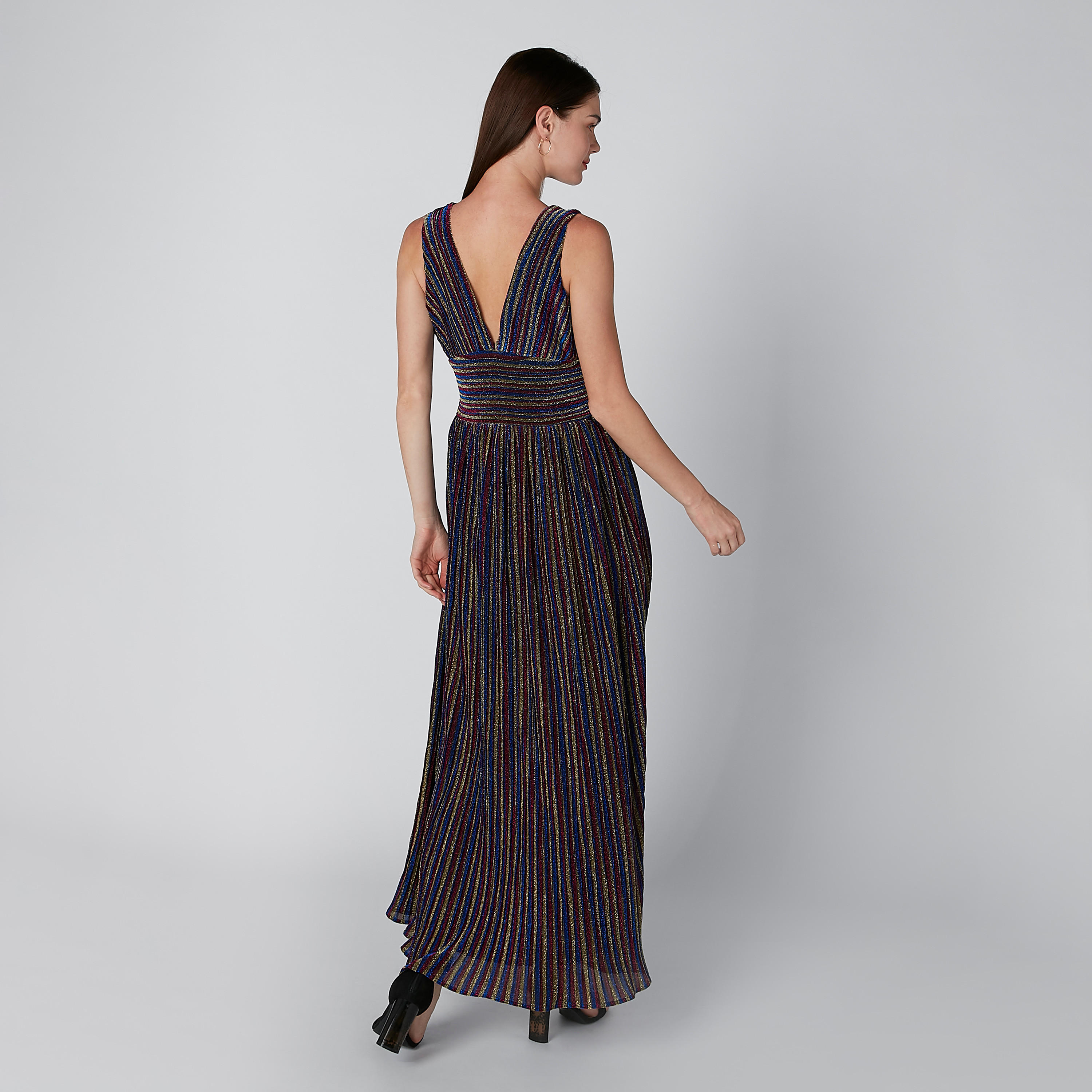 فستان طويل مقلّم دون أكمام بياقة V-women-clothing-dresses-image-2