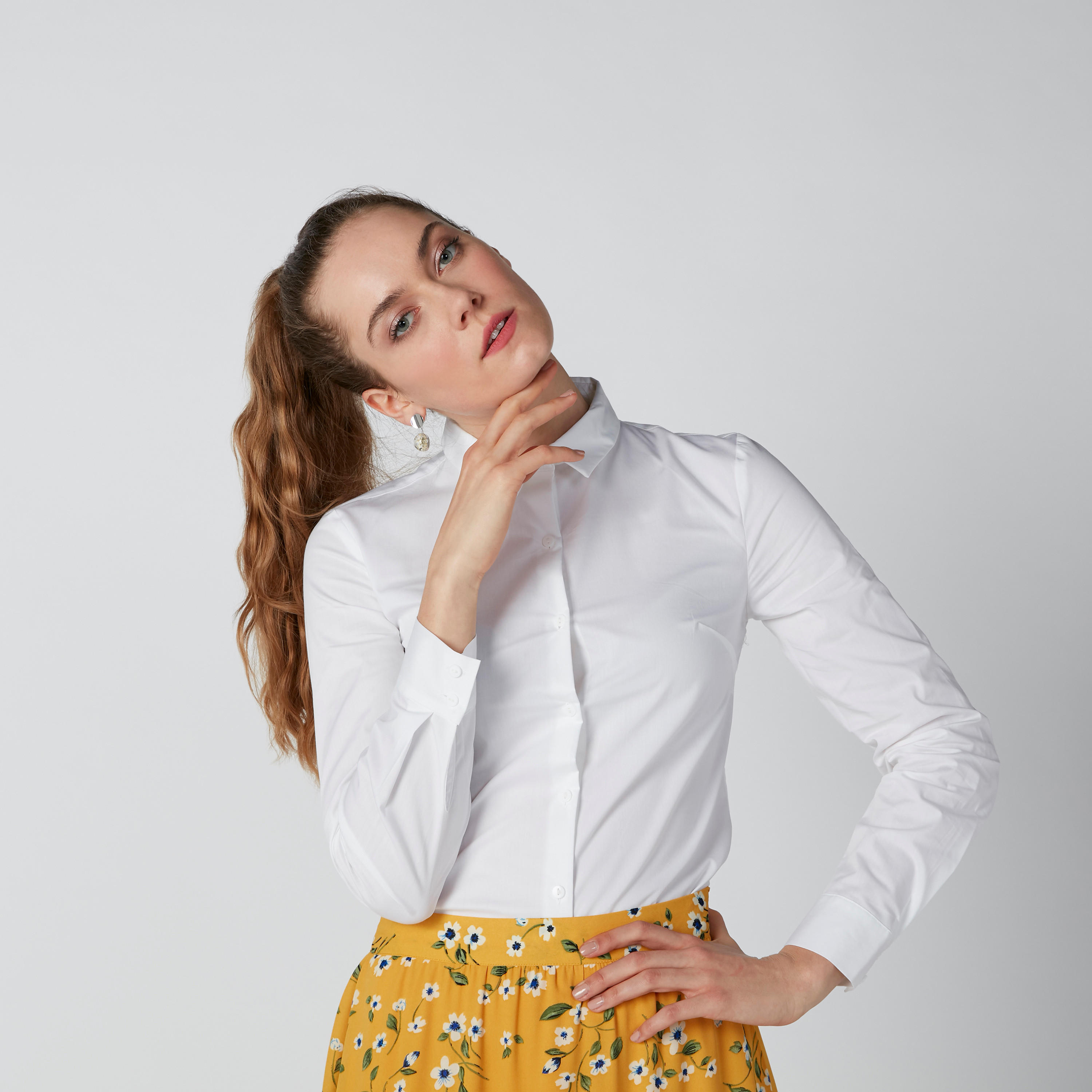 Plain Long Sleeves Collared Shirt with Complete Placket-women-clothing-shirtsandblouses-shirts-image-1