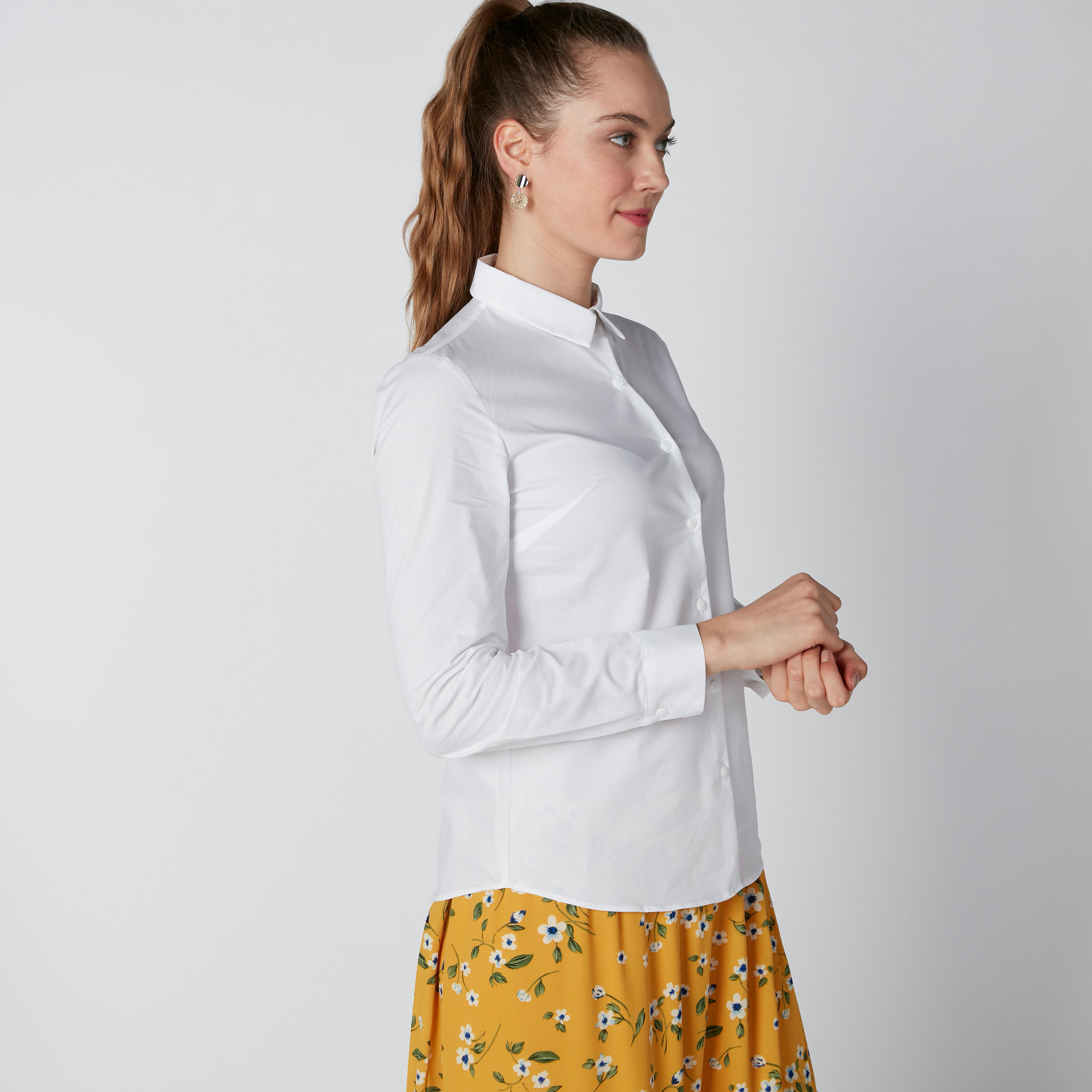 Plain Long Sleeves Collared Shirt with Complete Placket-women-clothing-shirtsandblouses-shirts-image-4
