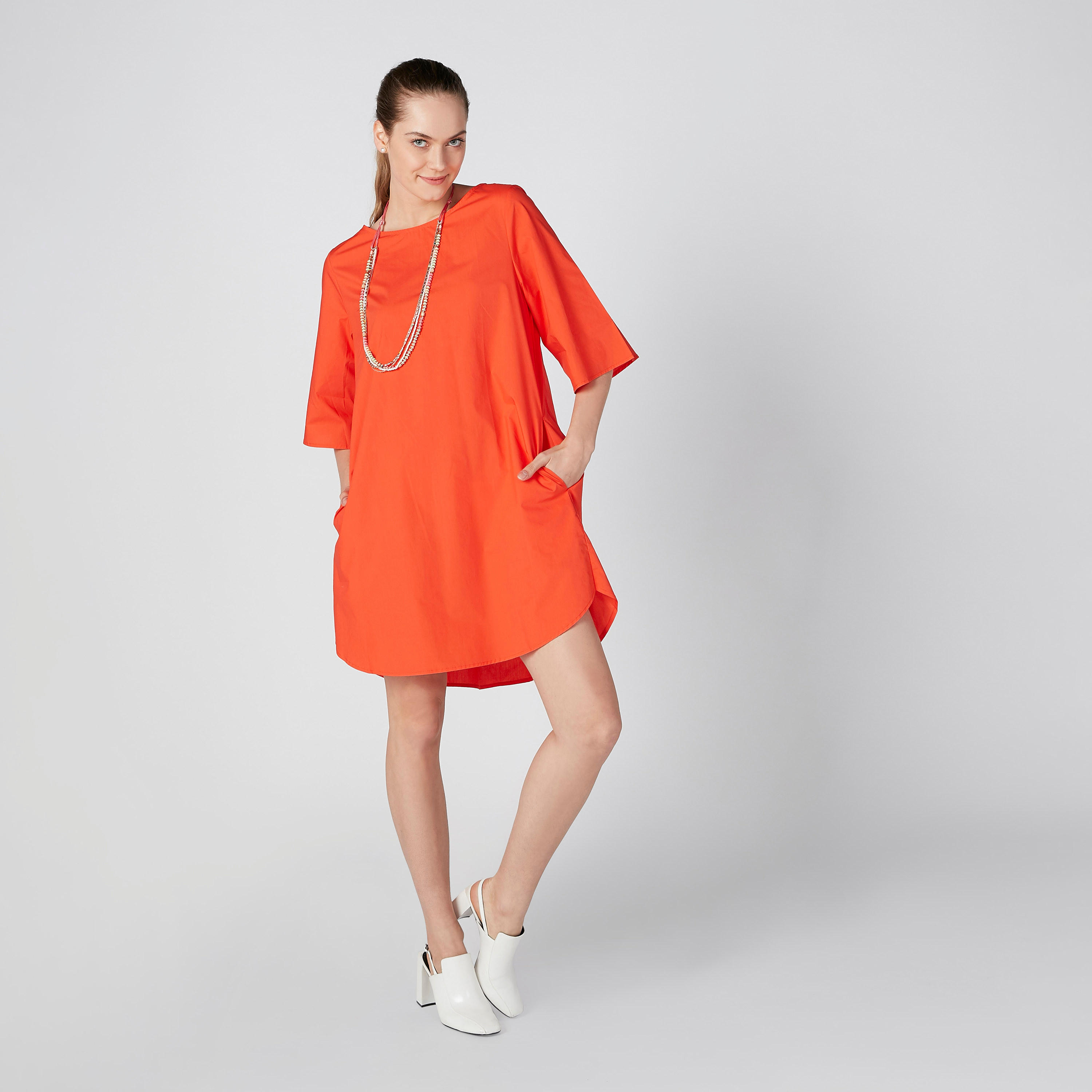 Solid Tunic with 3/4 Sleeves and Pocket Detail-women-clothing-shirtsandblouses-blouses-image-1