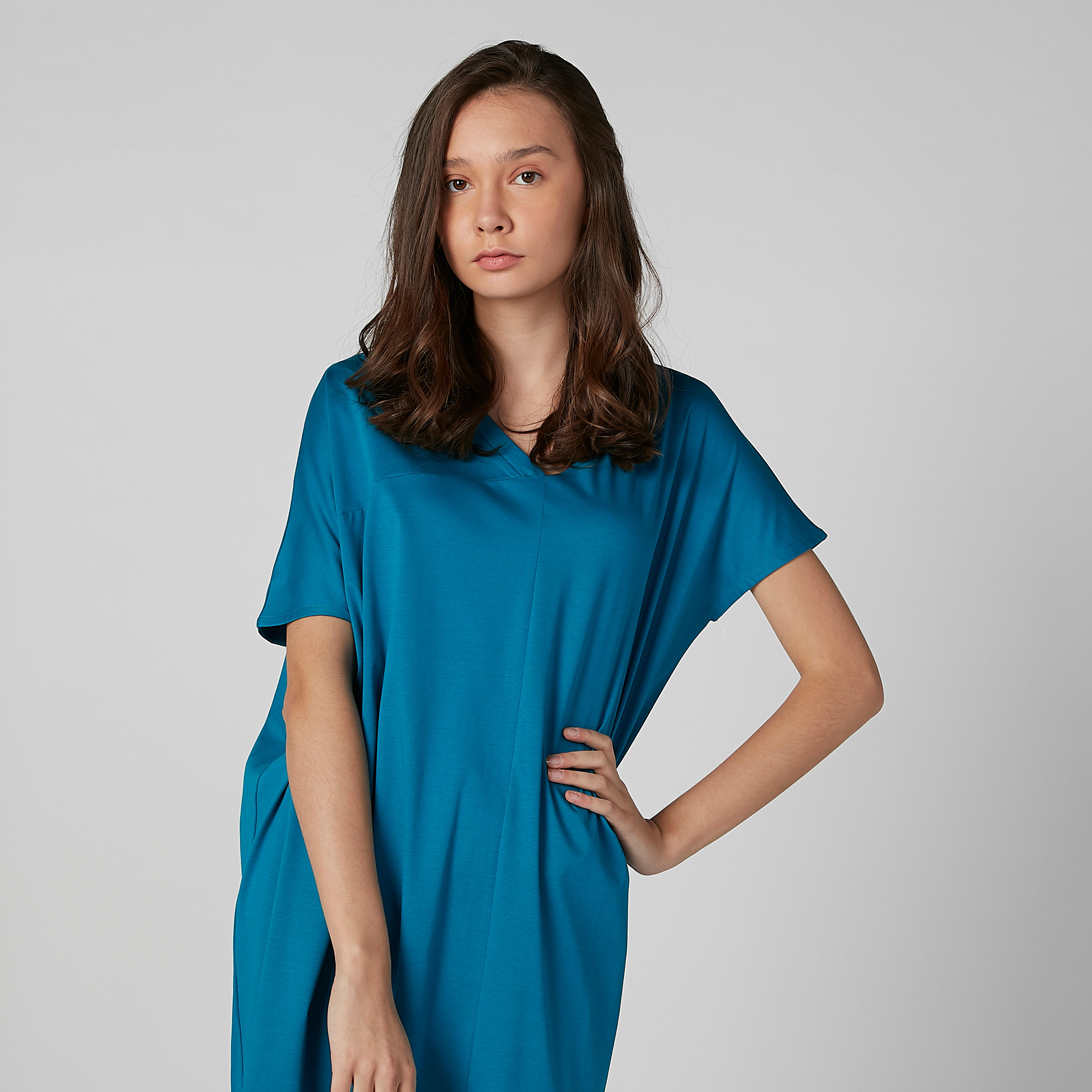 Plain Tunic with V-neck and Short Sleeves-women-clothing-shirtsandblouses-blouses-image-3
