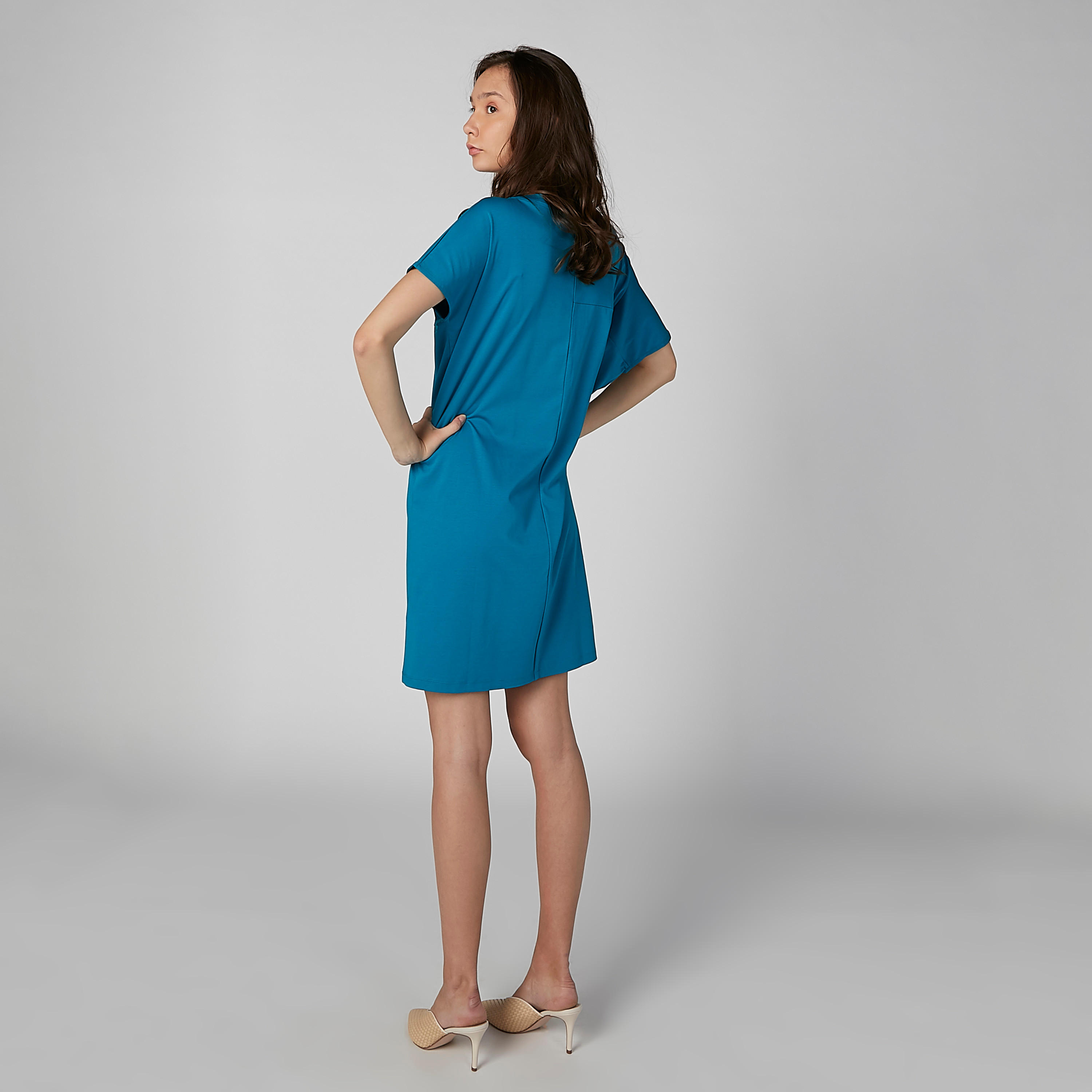 Plain Tunic with V-neck and Short Sleeves-women-clothing-shirtsandblouses-blouses-image-4