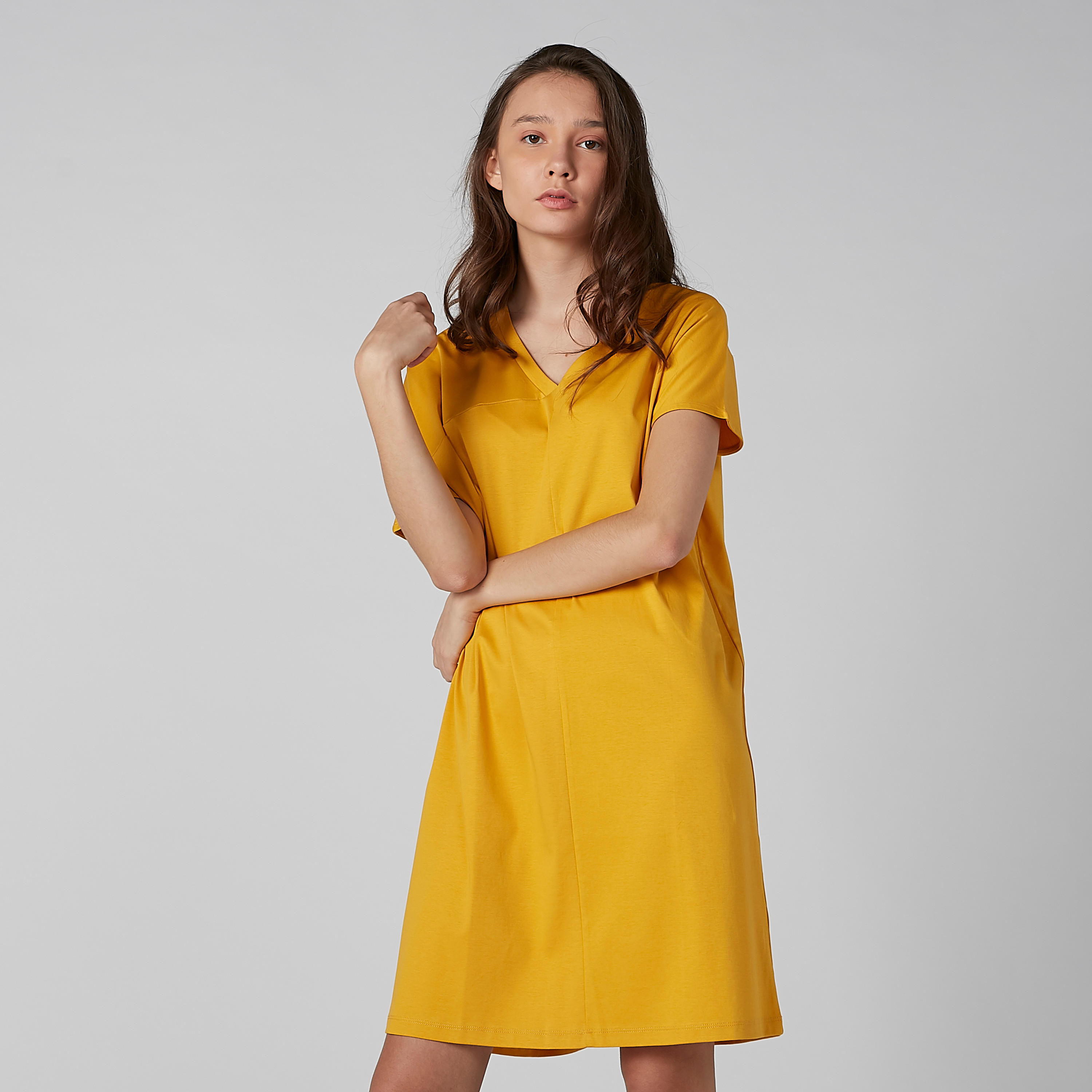 Solid Tunic with V-neck and Short Sleeves-women-clothing-shirtsandblouses-blouses-image-1