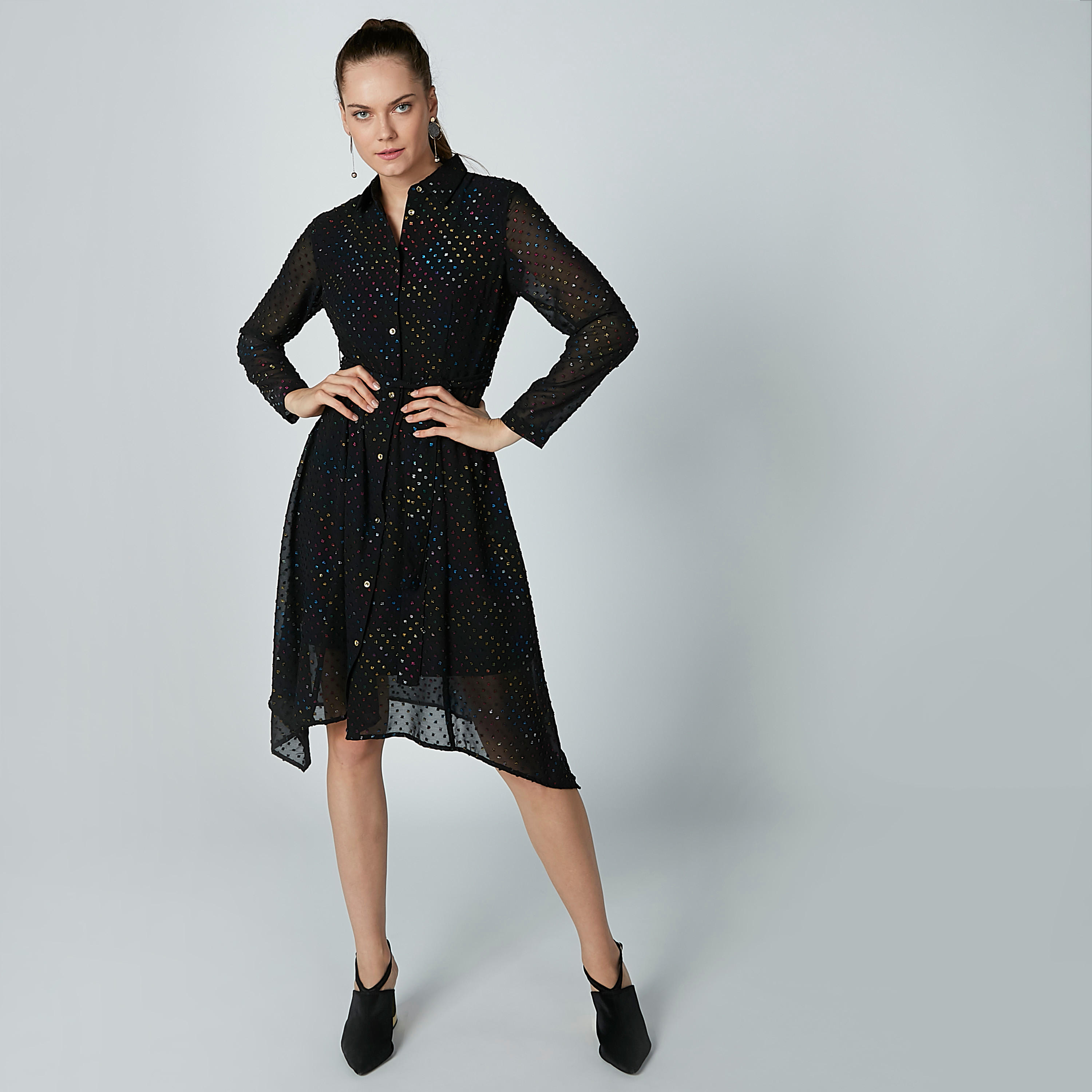 فستان قميص مزيّن متوسط الطول بأكمام طويلة-women-clothing-dresses-image-3