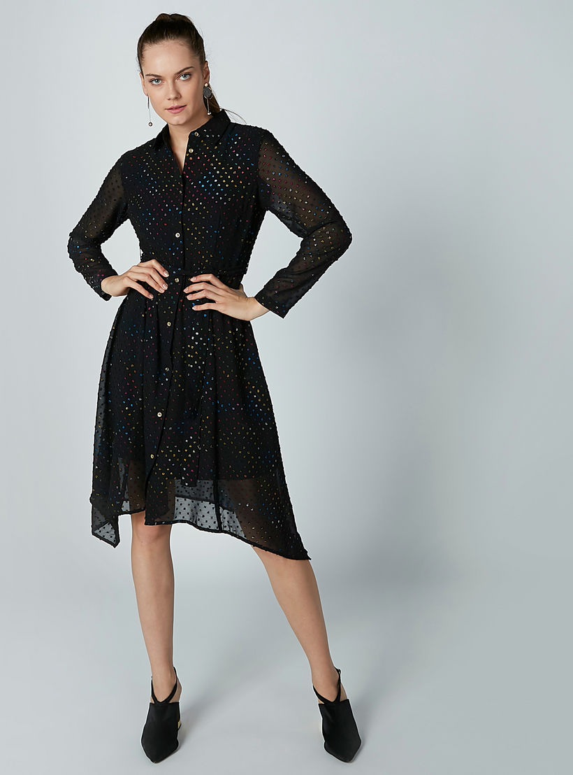 فستان قميص مزيّن متوسط الطول بأكمام طويلة-women-clothing-dresses-image-3