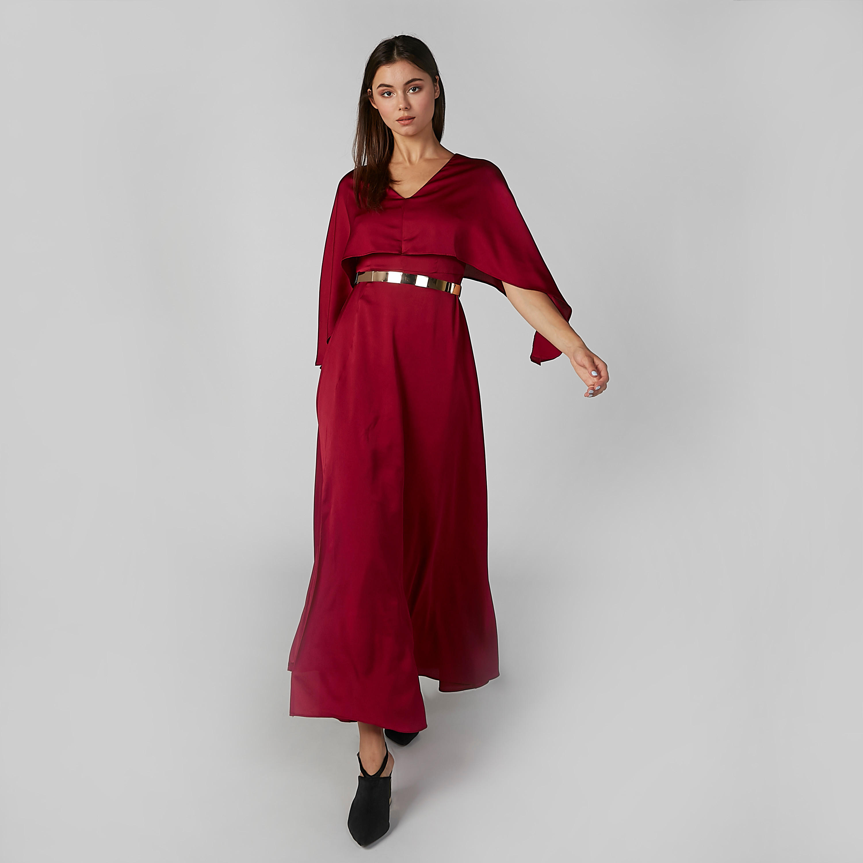 فستان سادة إيه لاين طويل بياقة V وفتحة-women-clothing-dresses-image-3