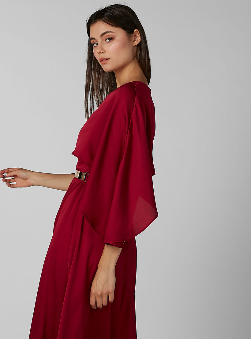 فستان سادة إيه لاين طويل بياقة V وفتحة-women-clothing-dresses-image-4
