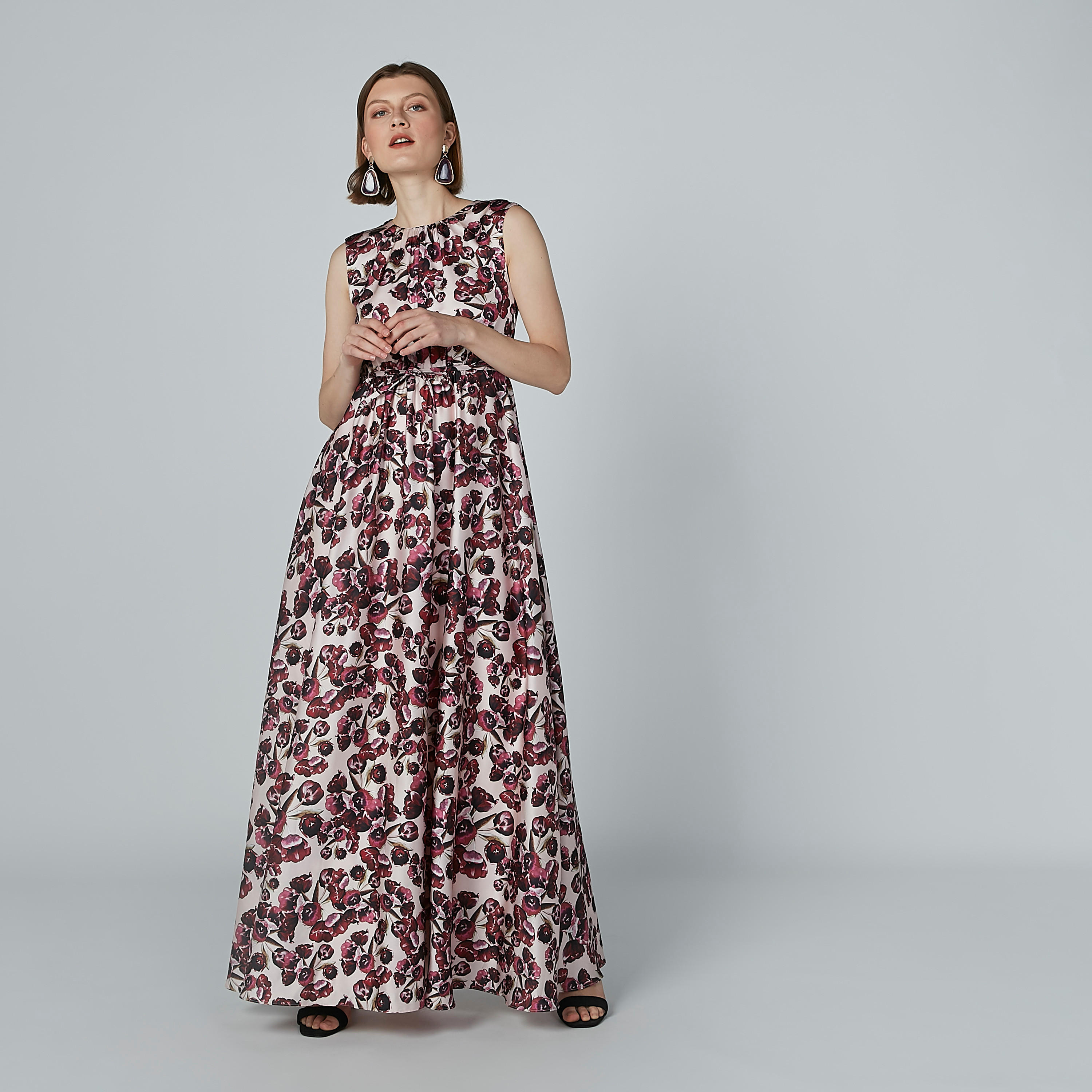 فستان إيه لاين دون أكمام بأربطة وطبعات-women-clothing-dresses-image-1