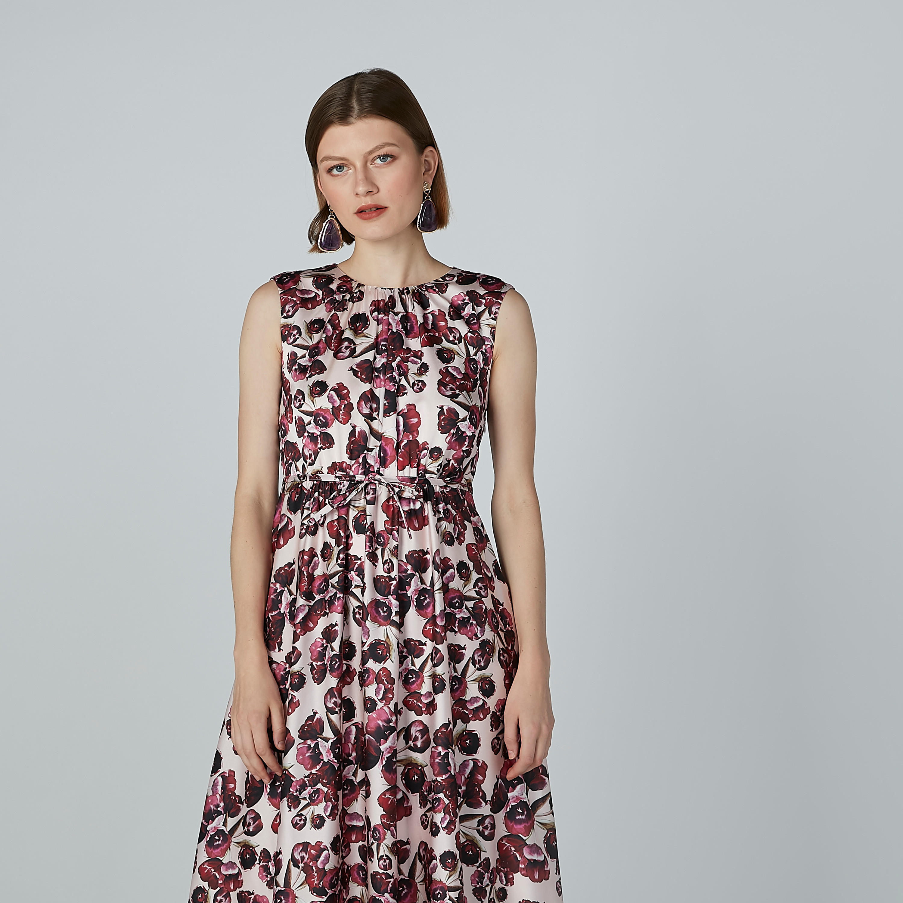 فستان إيه لاين دون أكمام بأربطة وطبعات-women-clothing-dresses-image-2