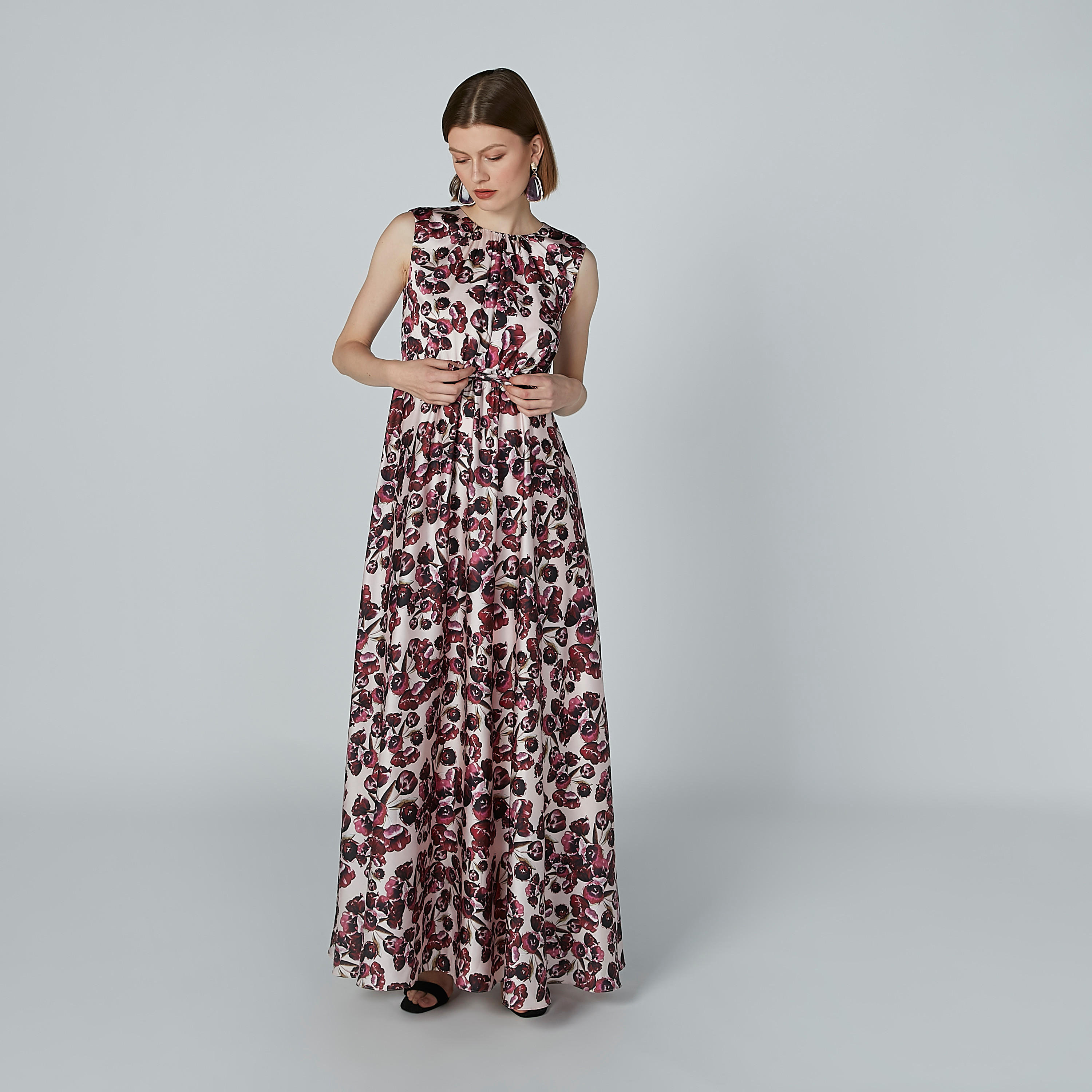فستان إيه لاين دون أكمام بأربطة وطبعات-women-clothing-dresses-image-4