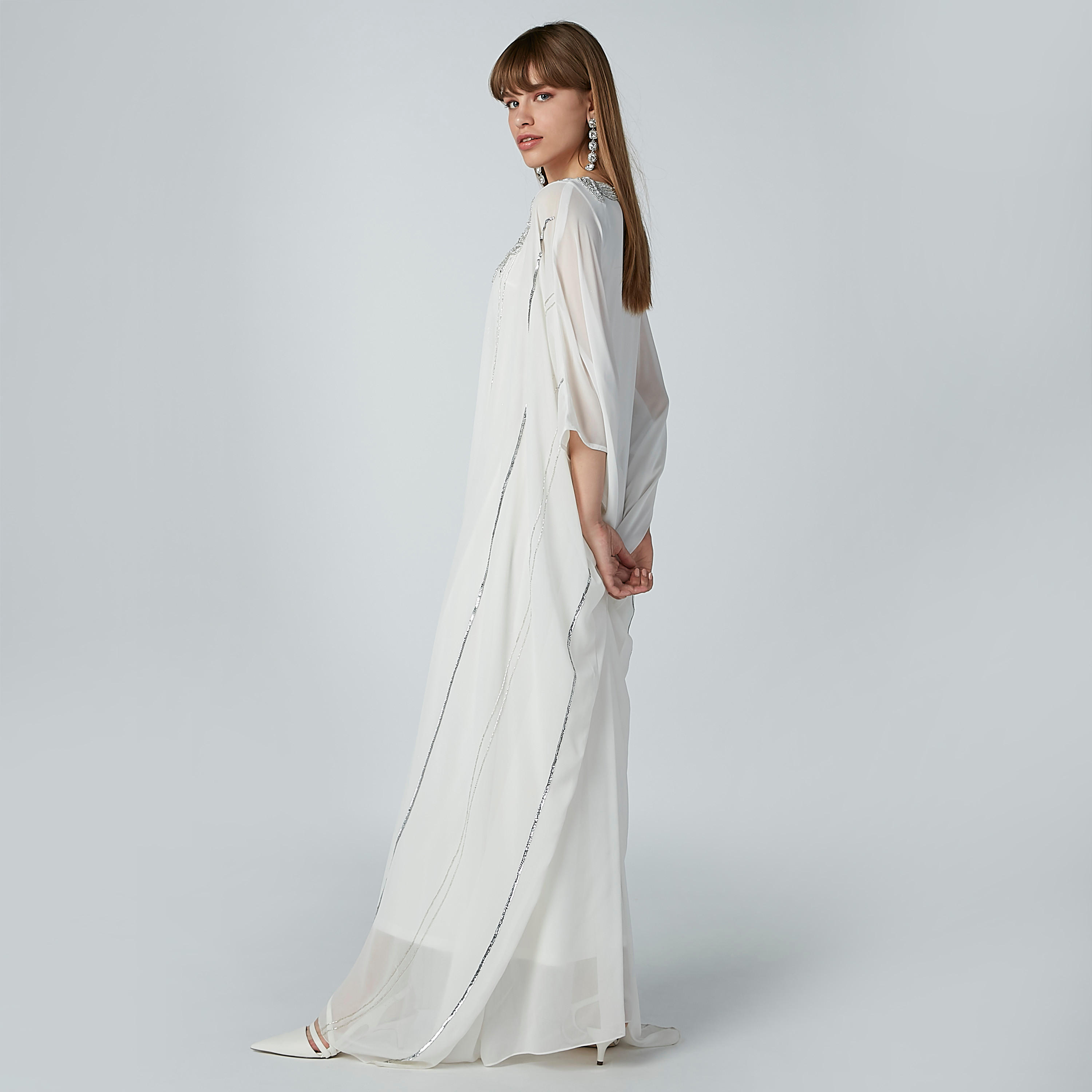 فستان خرز بأكمام 3/4 وياقة V-women-clothing-dresses-image-4