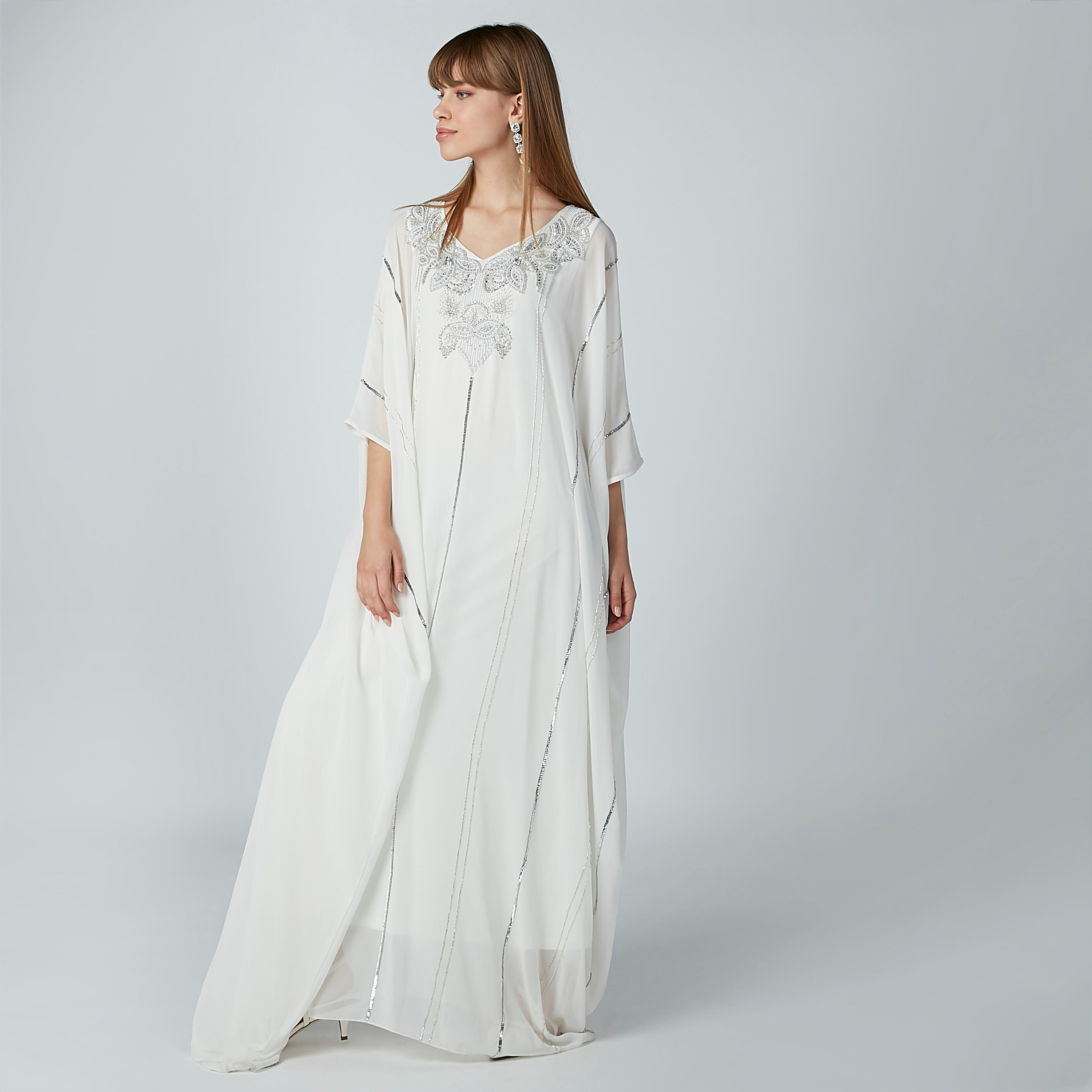 فستان خرز بأكمام 3/4 وياقة V-women-clothing-dresses-image-5