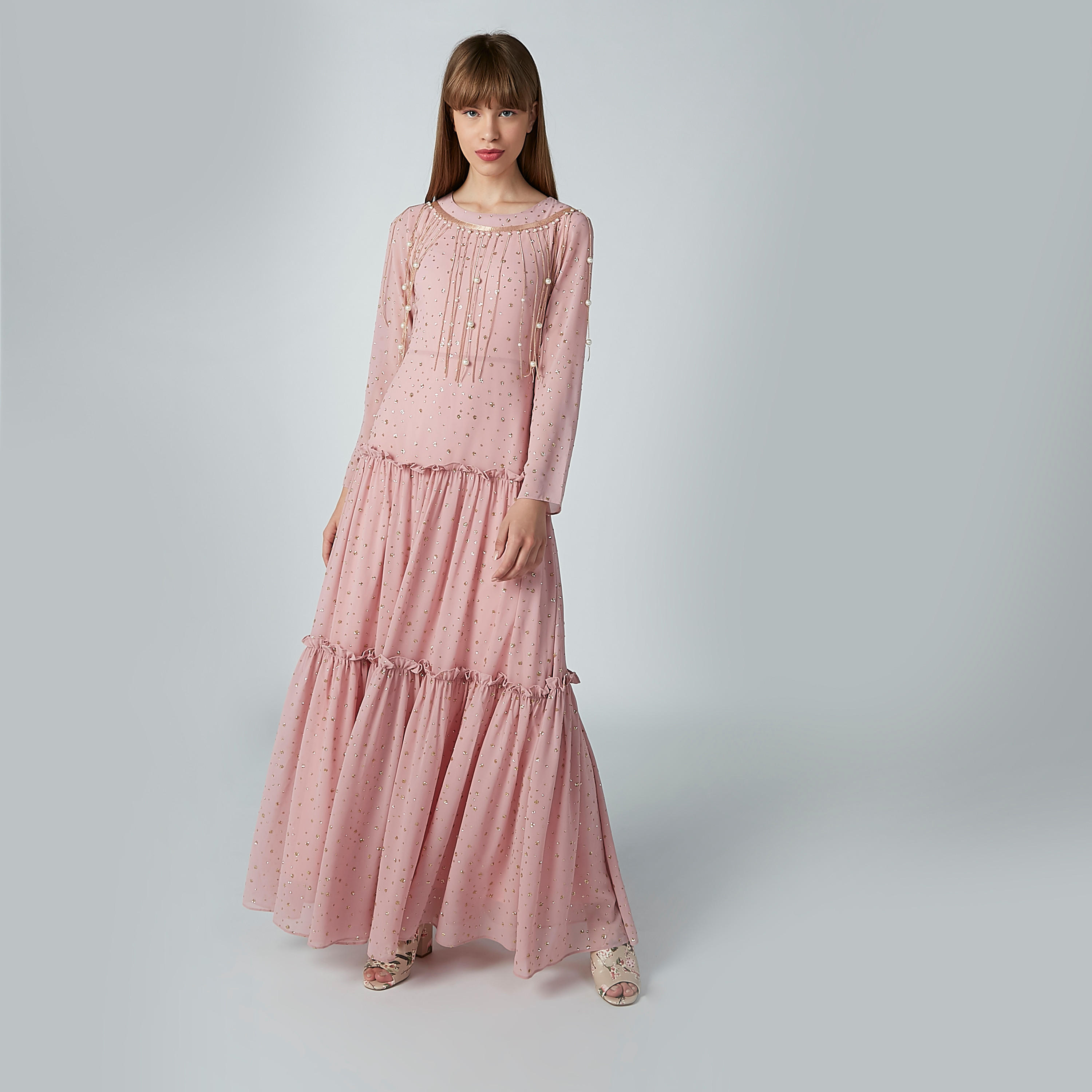 Embellished Maxi Dress with Long Sleeves and Ruffle Detail-women-clothing-dresses-image-2