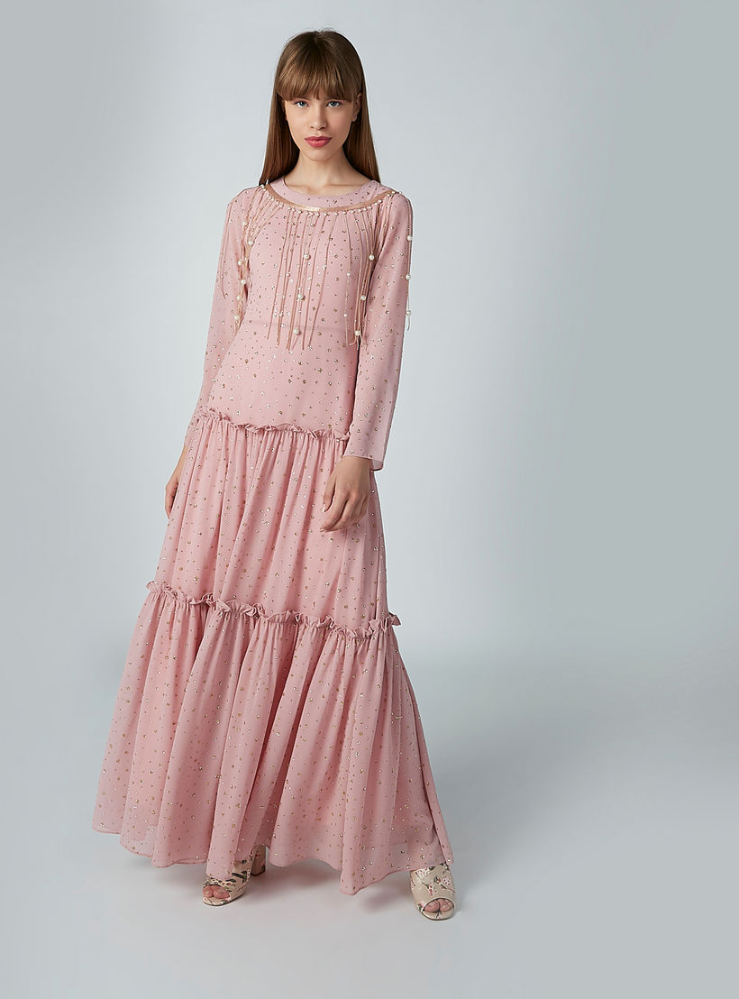 Embellished Maxi Dress with Long Sleeves and Ruffle Detail-women-clothing-dresses-image-2