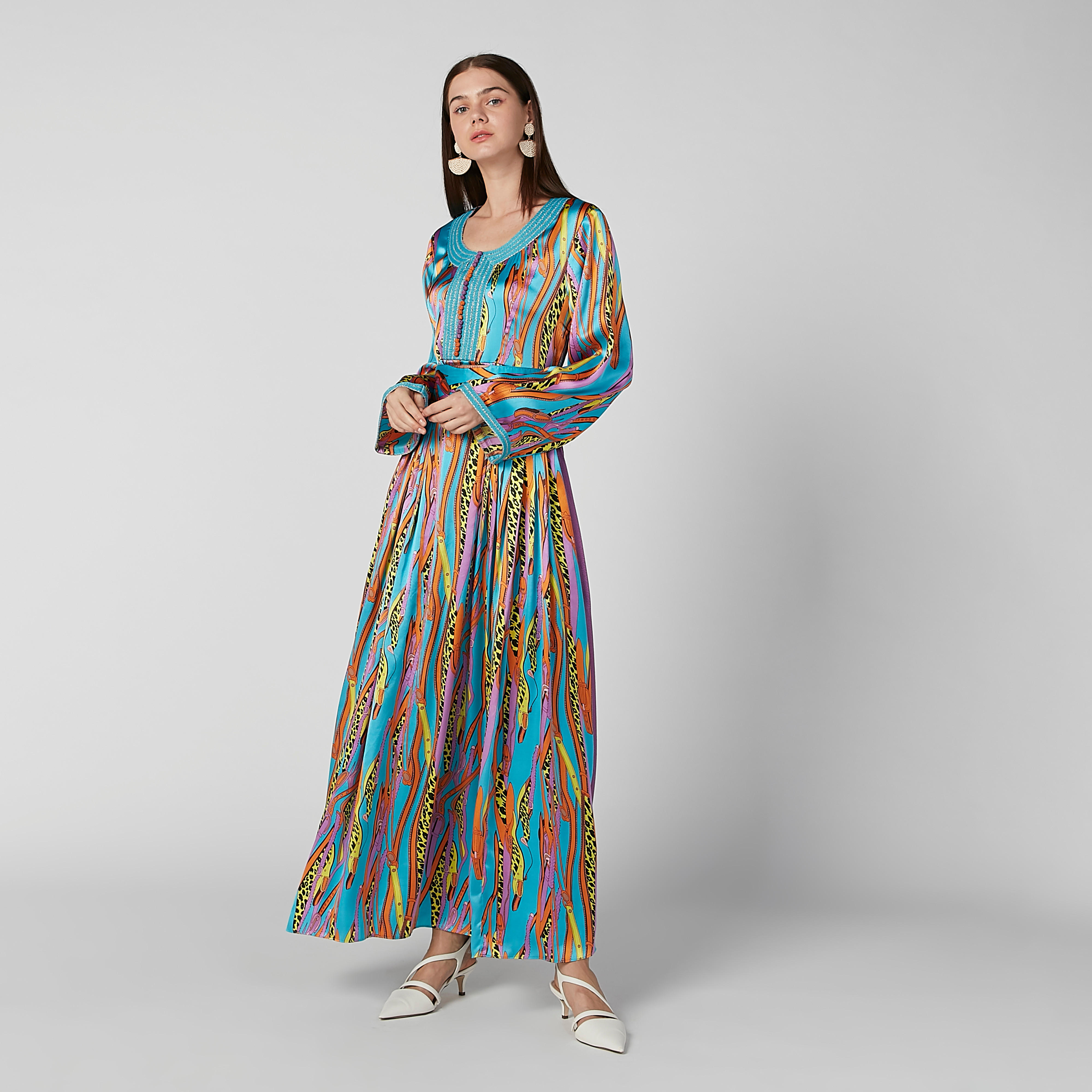 فستان إيه لاين طويل بأكمام طويلة ورباط خلفي وطبعات-women-clothing-dresses-image-1