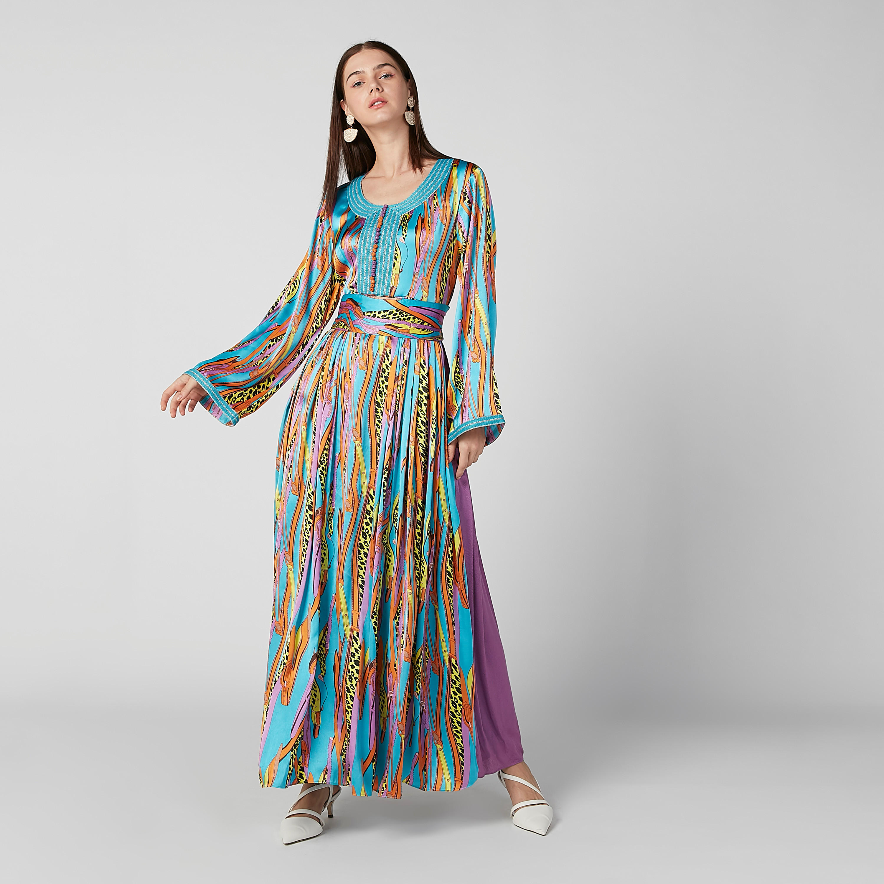 فستان إيه لاين طويل بأكمام طويلة ورباط خلفي وطبعات-women-clothing-dresses-image-5