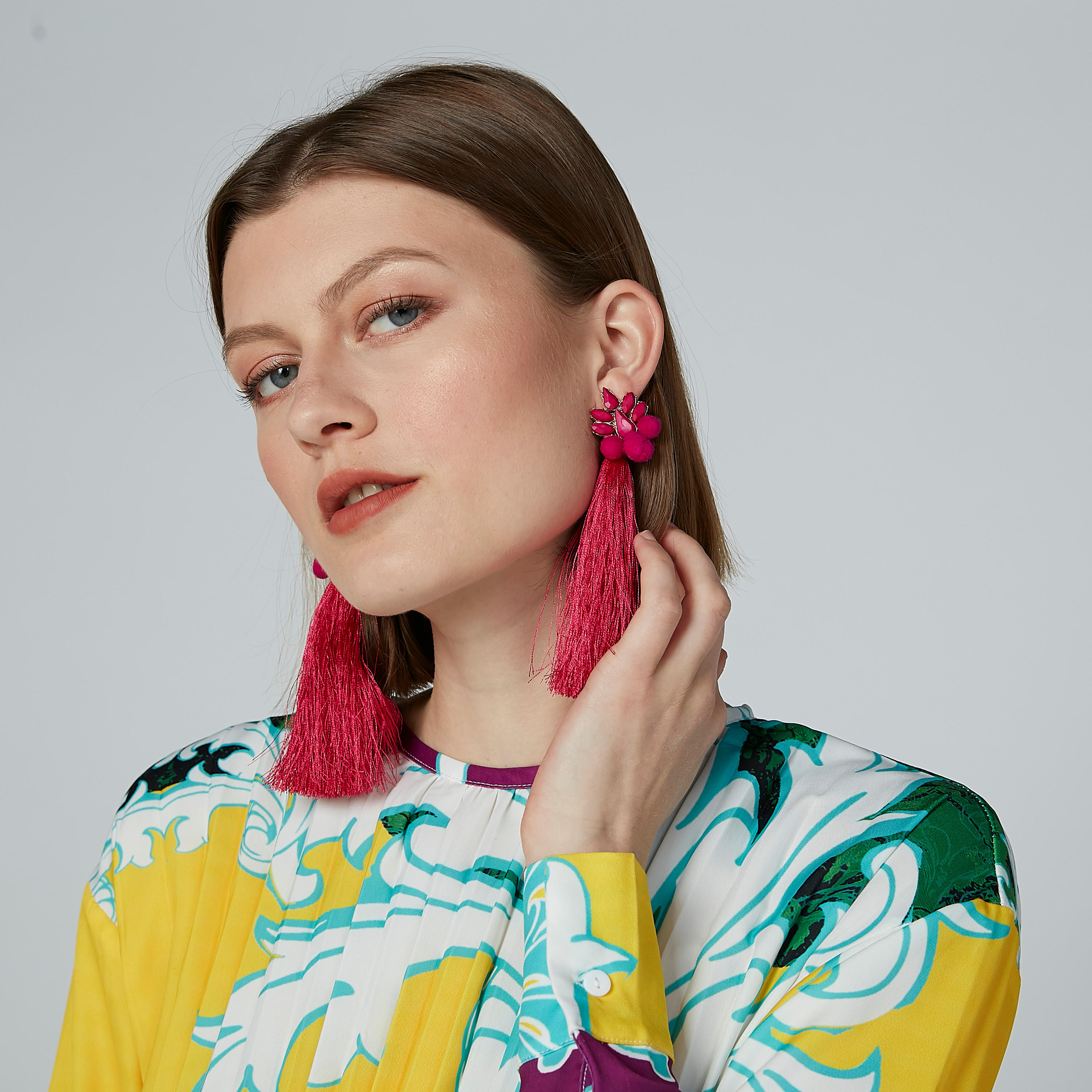 فستان طويل إيه لاين بياقة مستديرة وأكمام طويلة وطبعات-women-clothing-dresses-image-1