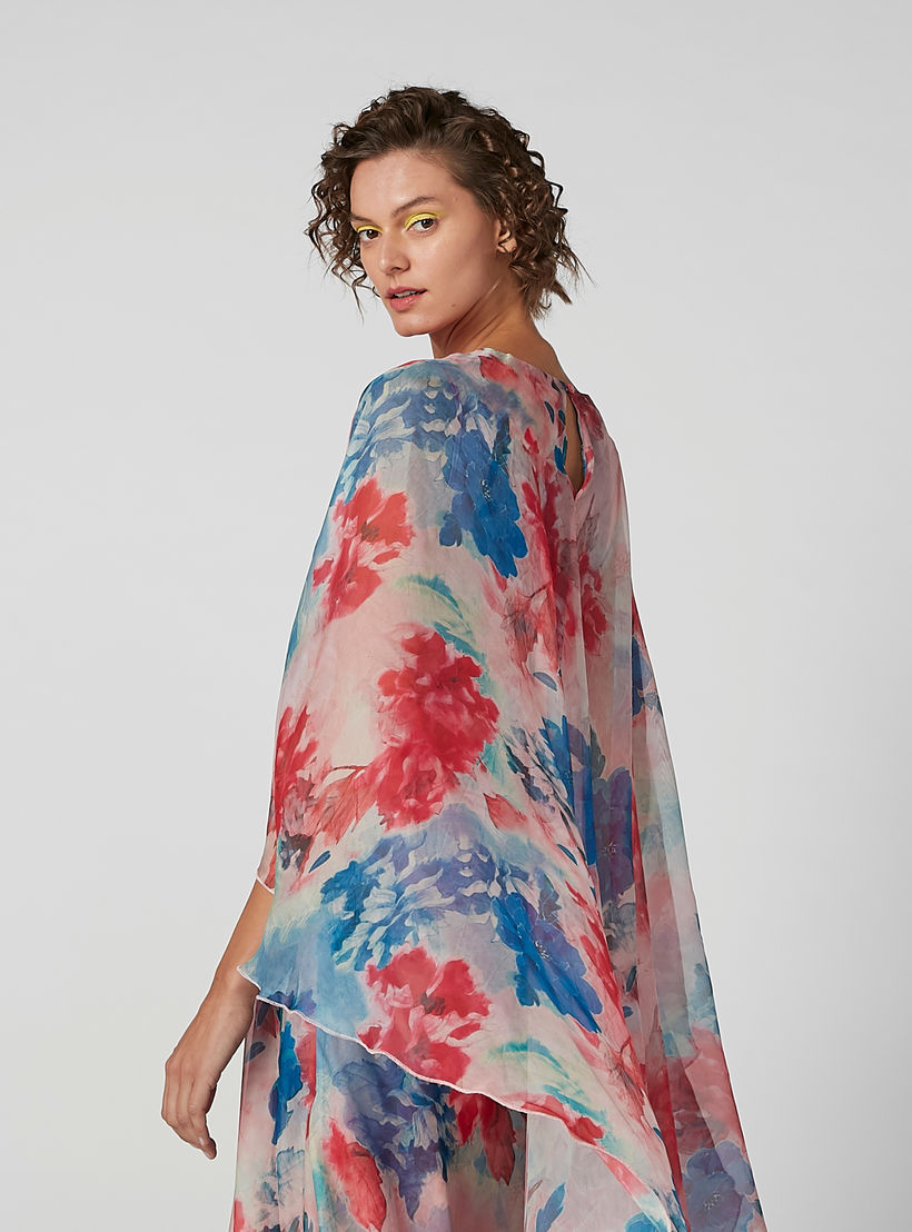 Floral Printed A-line Dress with Asymmetric Hem and Cape-women-clothing-dresses-image-4