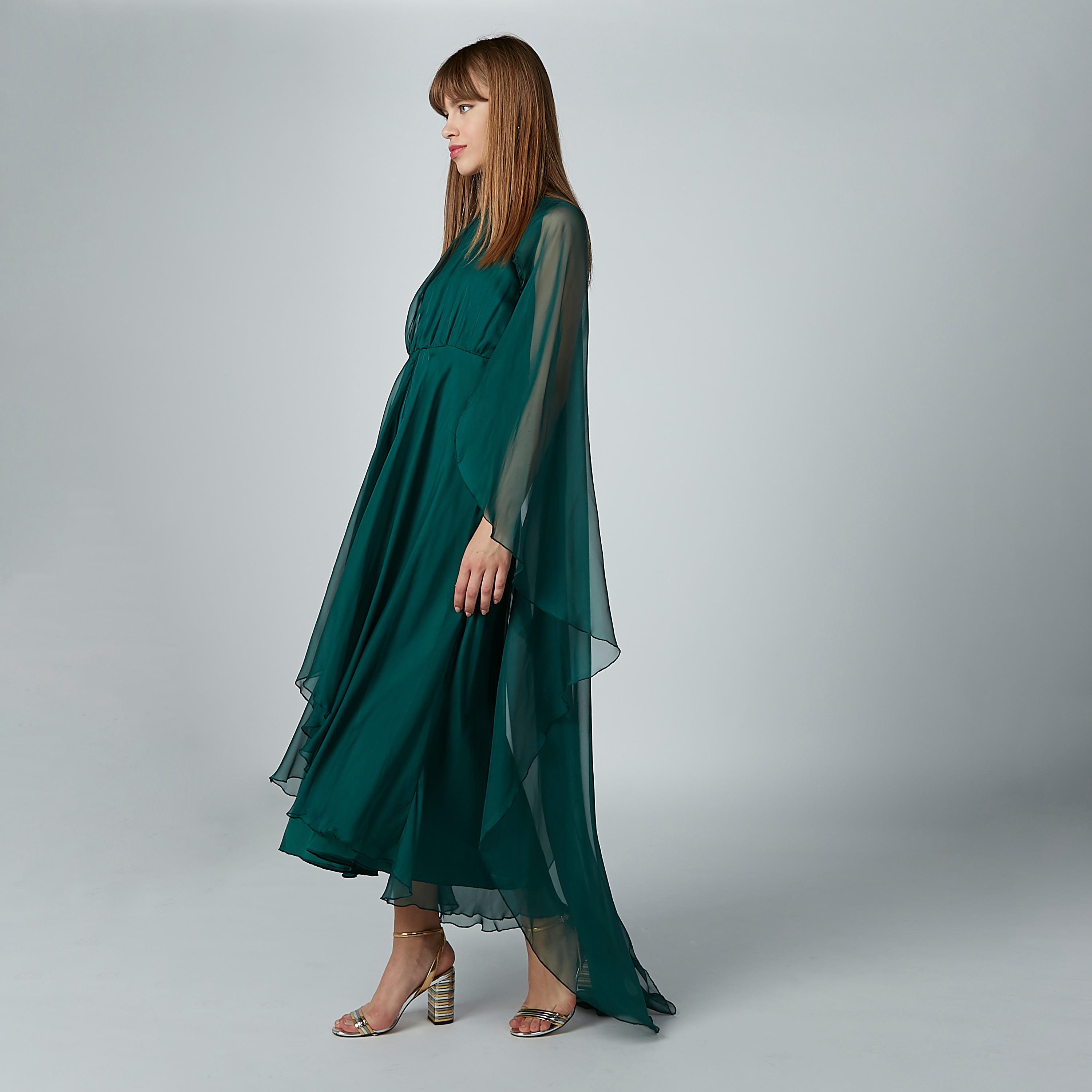 فستان إيه لاين سادة متوسط الطول بياقة مستديرة وتفاصيل شفّافة-women-clothing-dresses-image-5