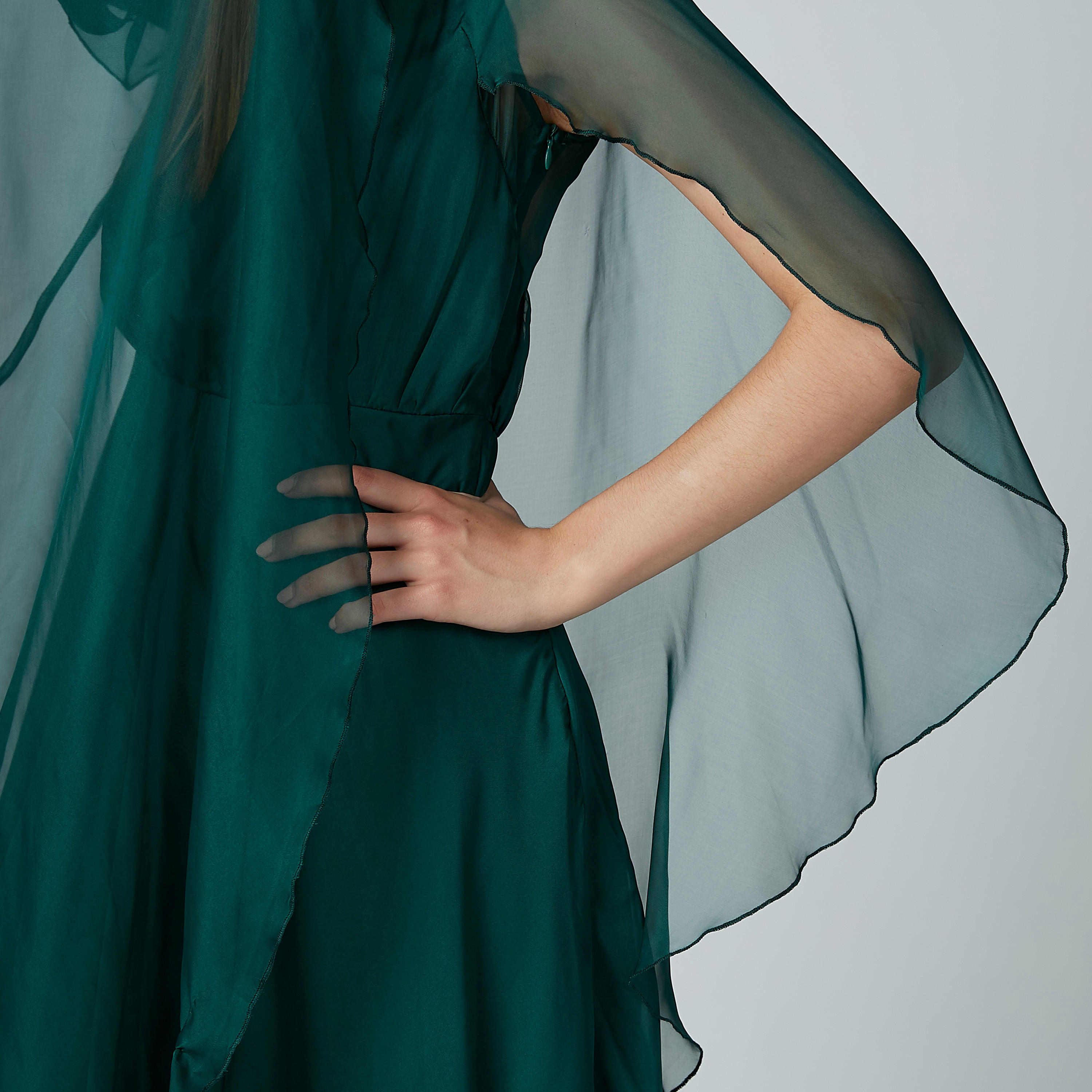 فستان إيه لاين سادة متوسط الطول بياقة مستديرة وتفاصيل شفّافة-women-clothing-dresses-image-6