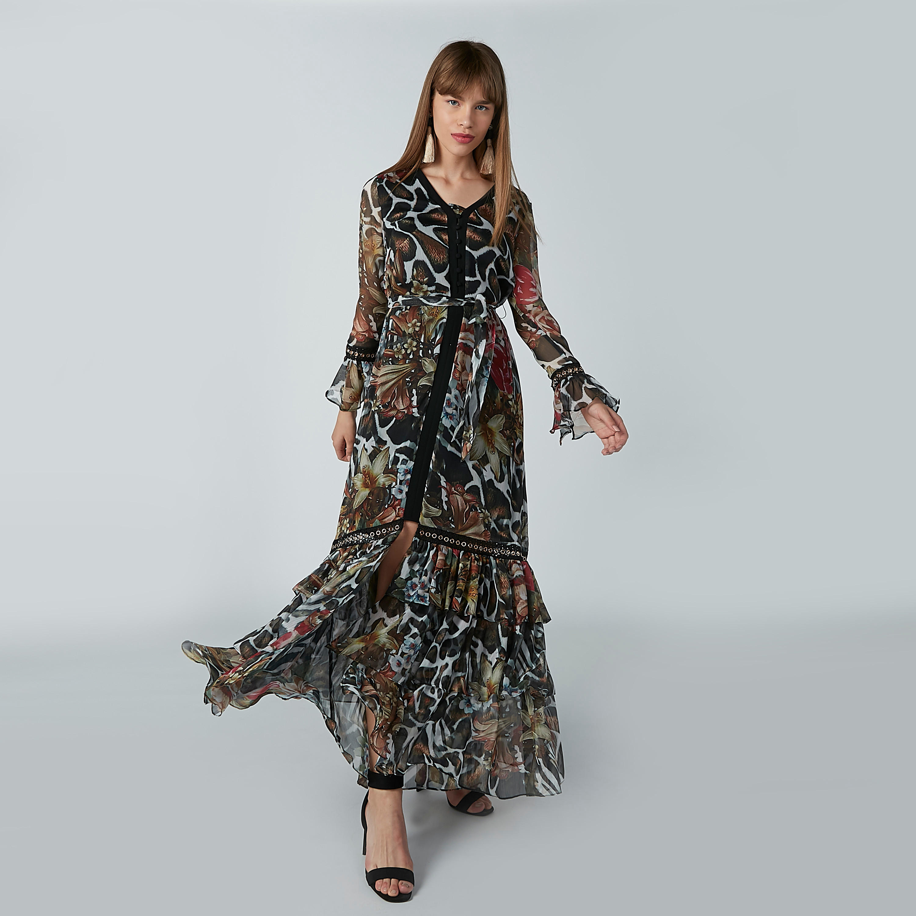فستان إيه لاين طويل بأكمام واسعة وطبعات زهرية-women-clothing-dresses-image-1
