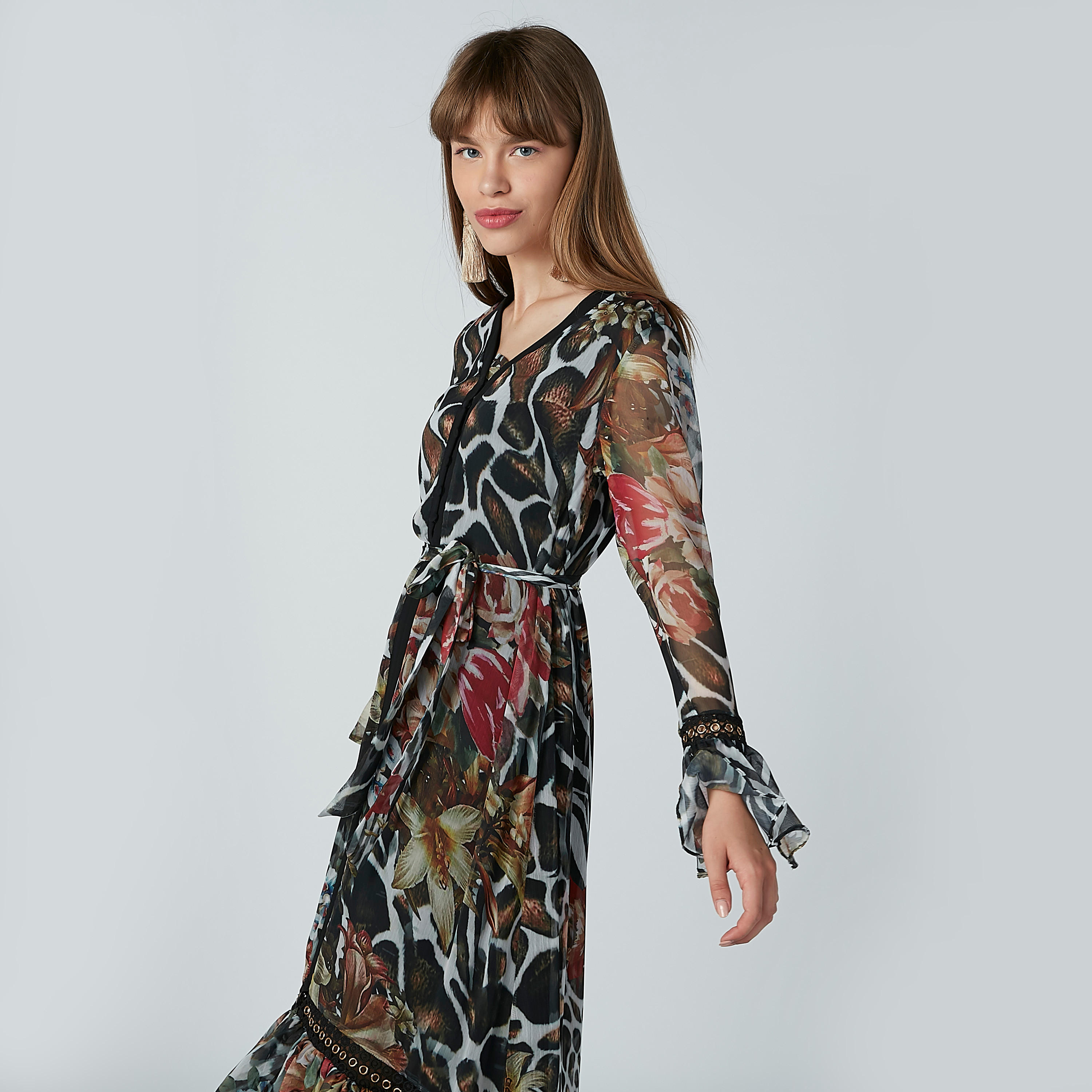 فستان إيه لاين طويل بأكمام واسعة وطبعات زهرية-women-clothing-dresses-image-2