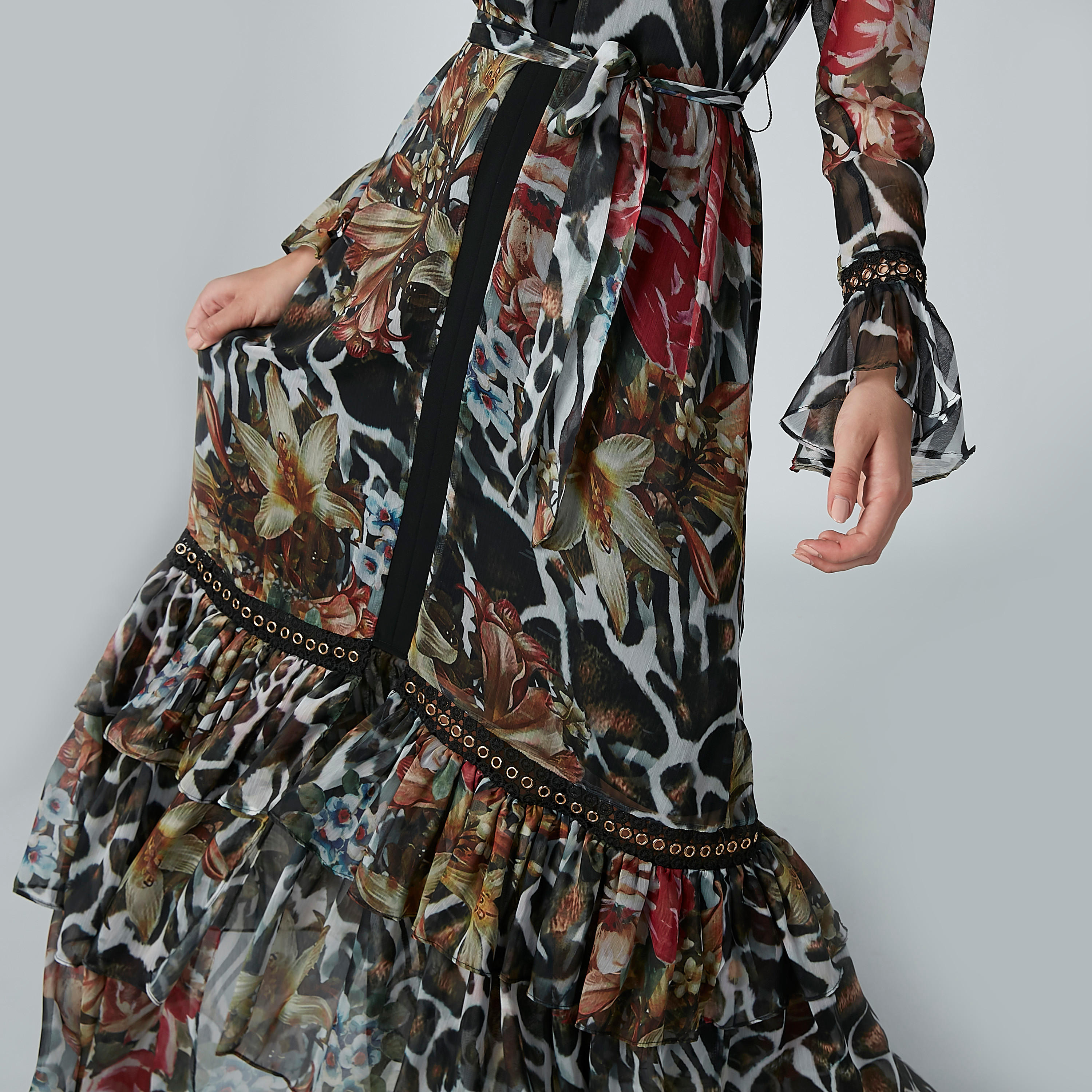 فستان إيه لاين طويل بأكمام واسعة وطبعات زهرية-women-clothing-dresses-image-6